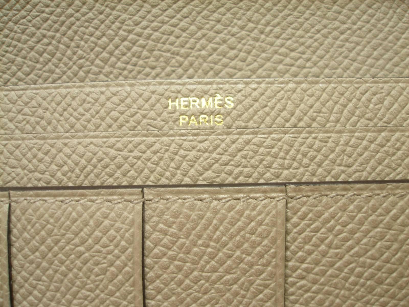 Hermès Béarn Soufflet Wallet Gris Asphalte Epsom Leather Gold H claps Like New  7