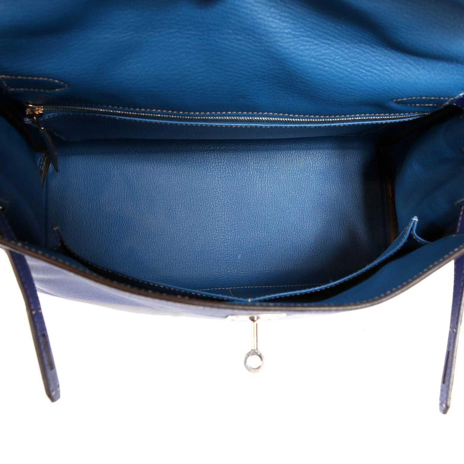 Hermès Bleu Electrique and Mykonos 32 cm Epsom Bi Color Kelly Bag 4