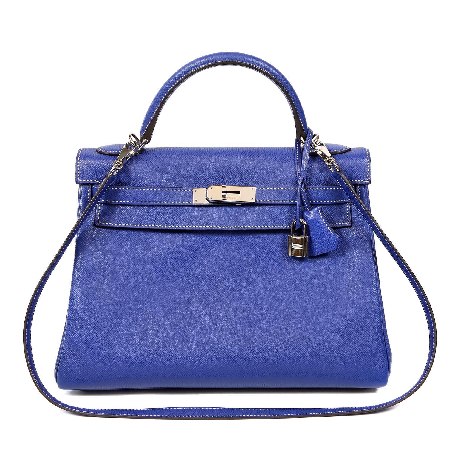 Hermès Bleu Electrique and Mykonos 32 cm Epsom Bi Color Kelly Bag 10