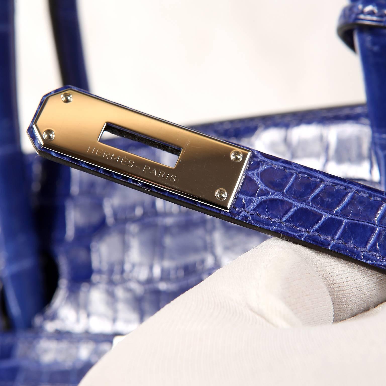 Hermès Blue Electrique Porosus Crocodile 40 cm Birkin Bag- Palladium HW 5