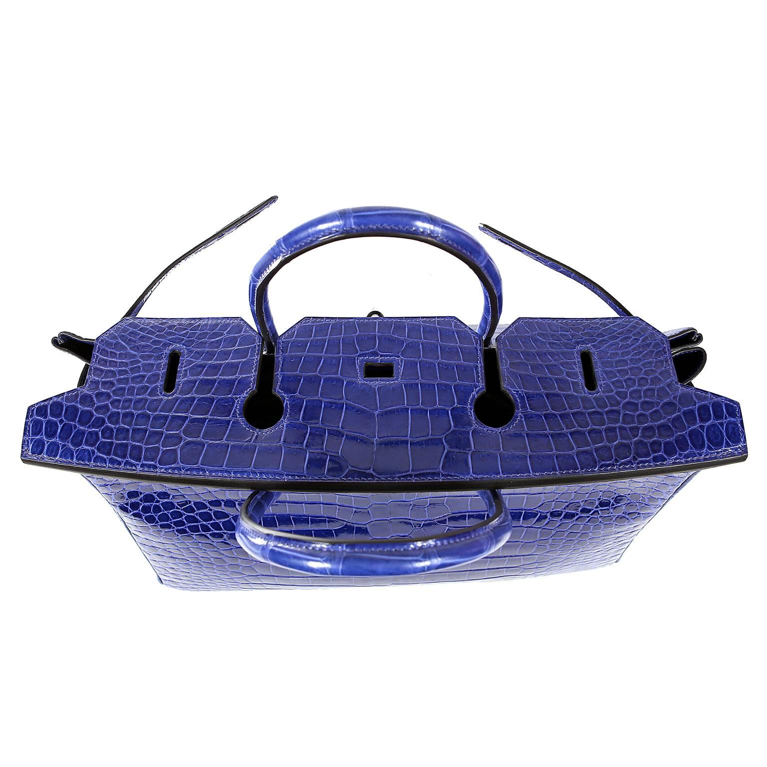 Hermès Blue Electrique Porosus Crocodile 40 cm Birkin Bag- Palladium HW 6