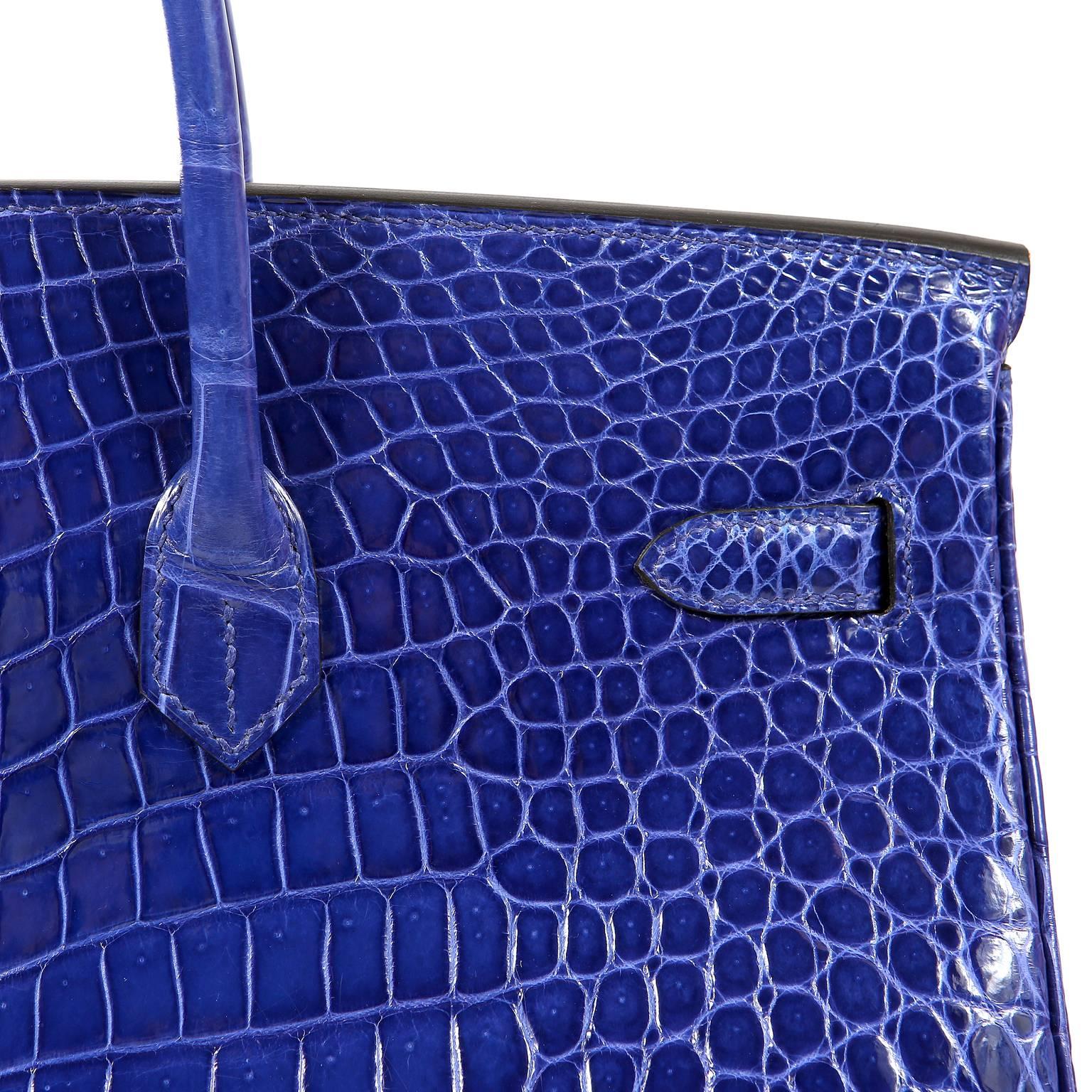 Hermès Blue Electrique Porosus Crocodile 40 cm Birkin Bag- Palladium HW 11