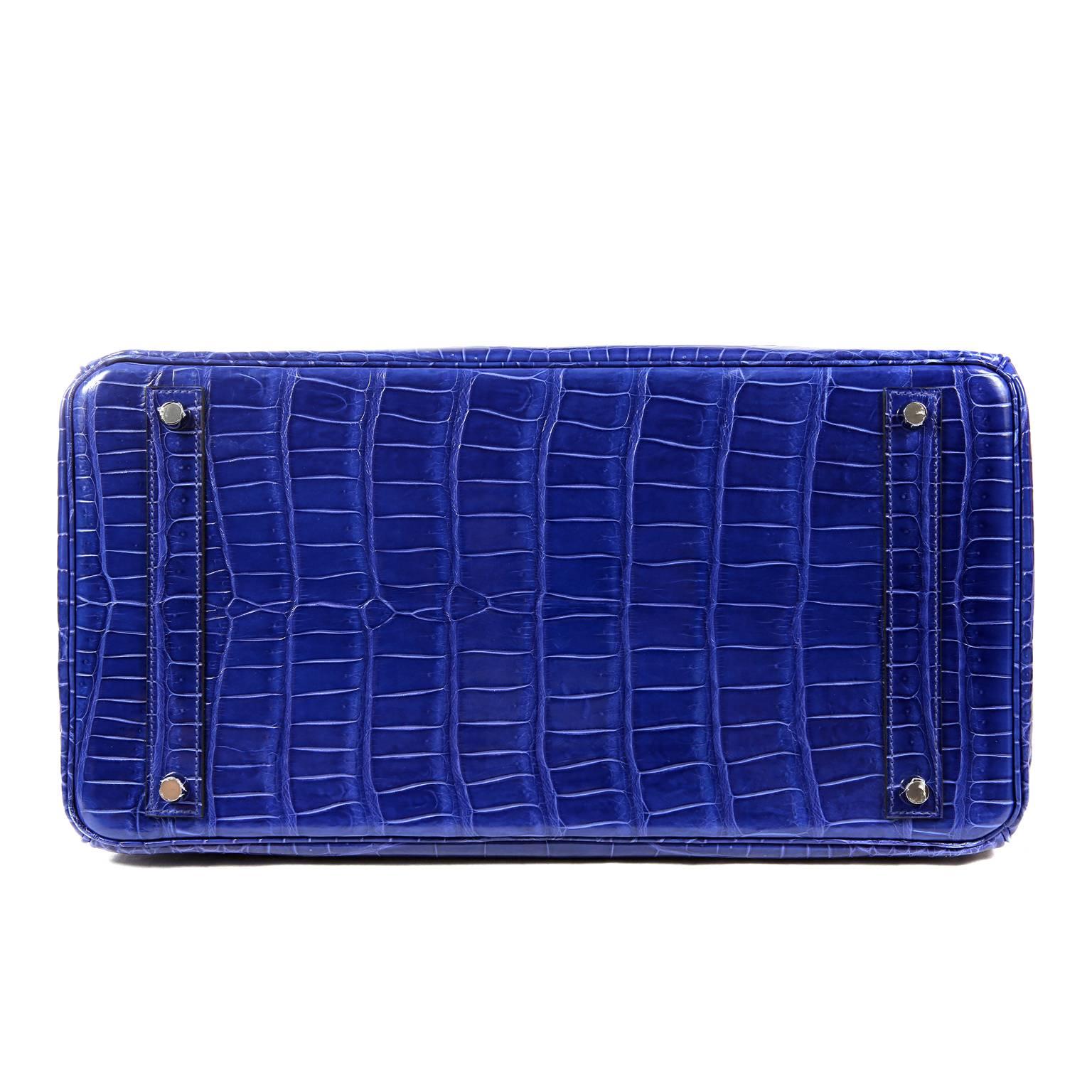 Women's Hermès Blue Electrique Porosus Crocodile 40 cm Birkin Bag- Palladium HW