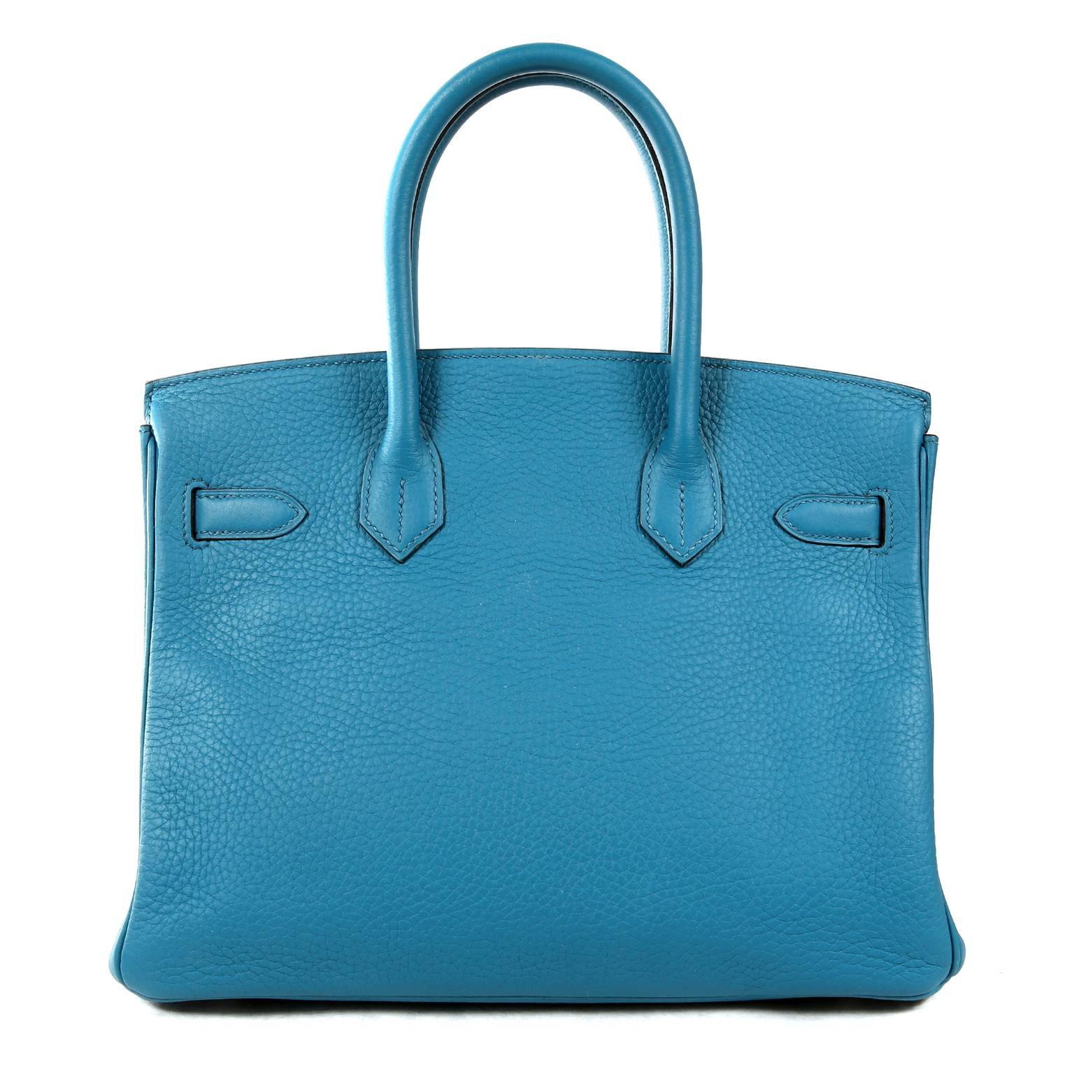 Hermès Blue Izmir Togo 30 cm Birkin- Pristine Condition
 Hand stitched by skilled craftsmen, wait lists of a year or more are not uncommon for the Hermès Birkin. They are considered the ultimate in luxury fashion. Blue Izmir is a soft and wearable