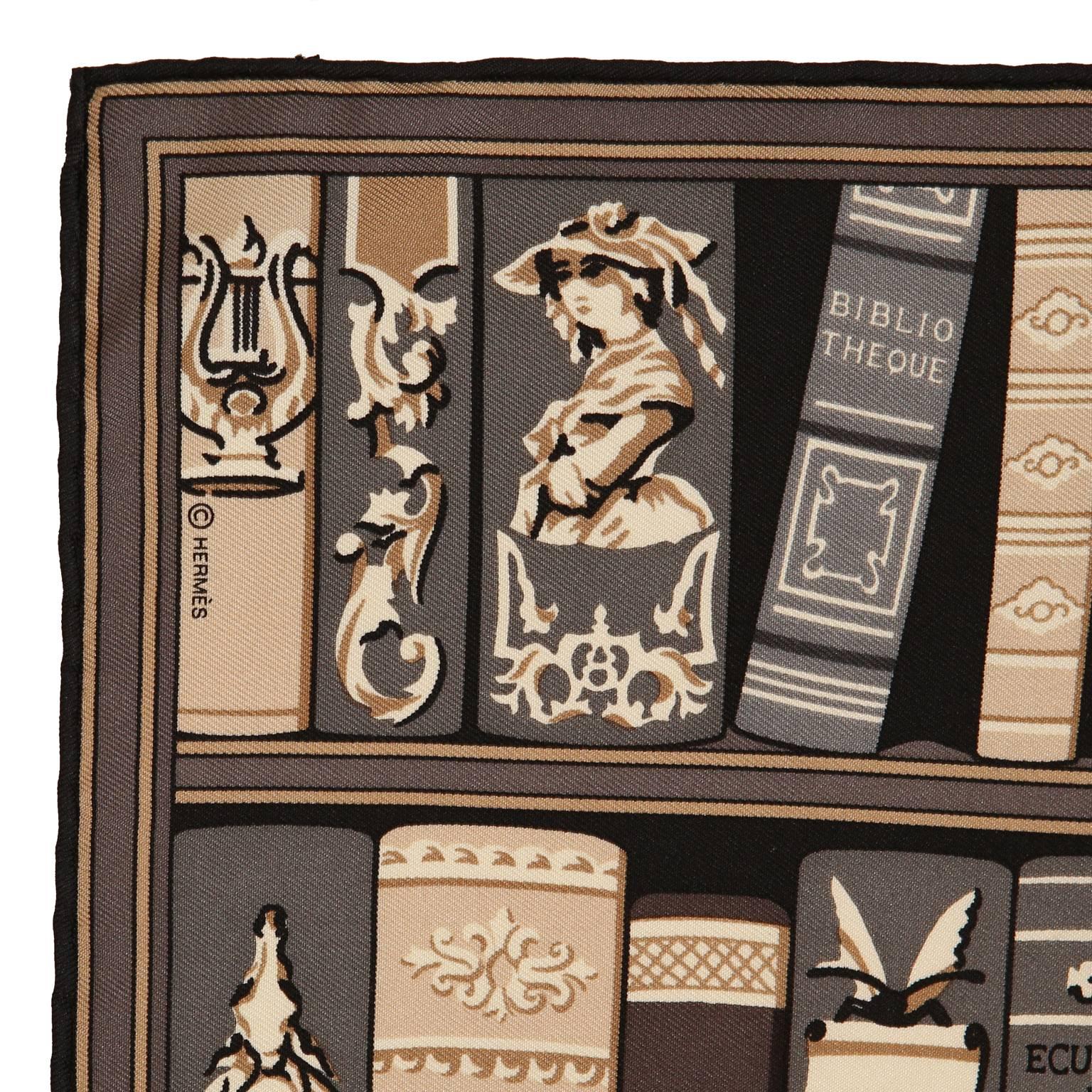 Brown Hermès Bookshelf Print Pochette Silk Scarf