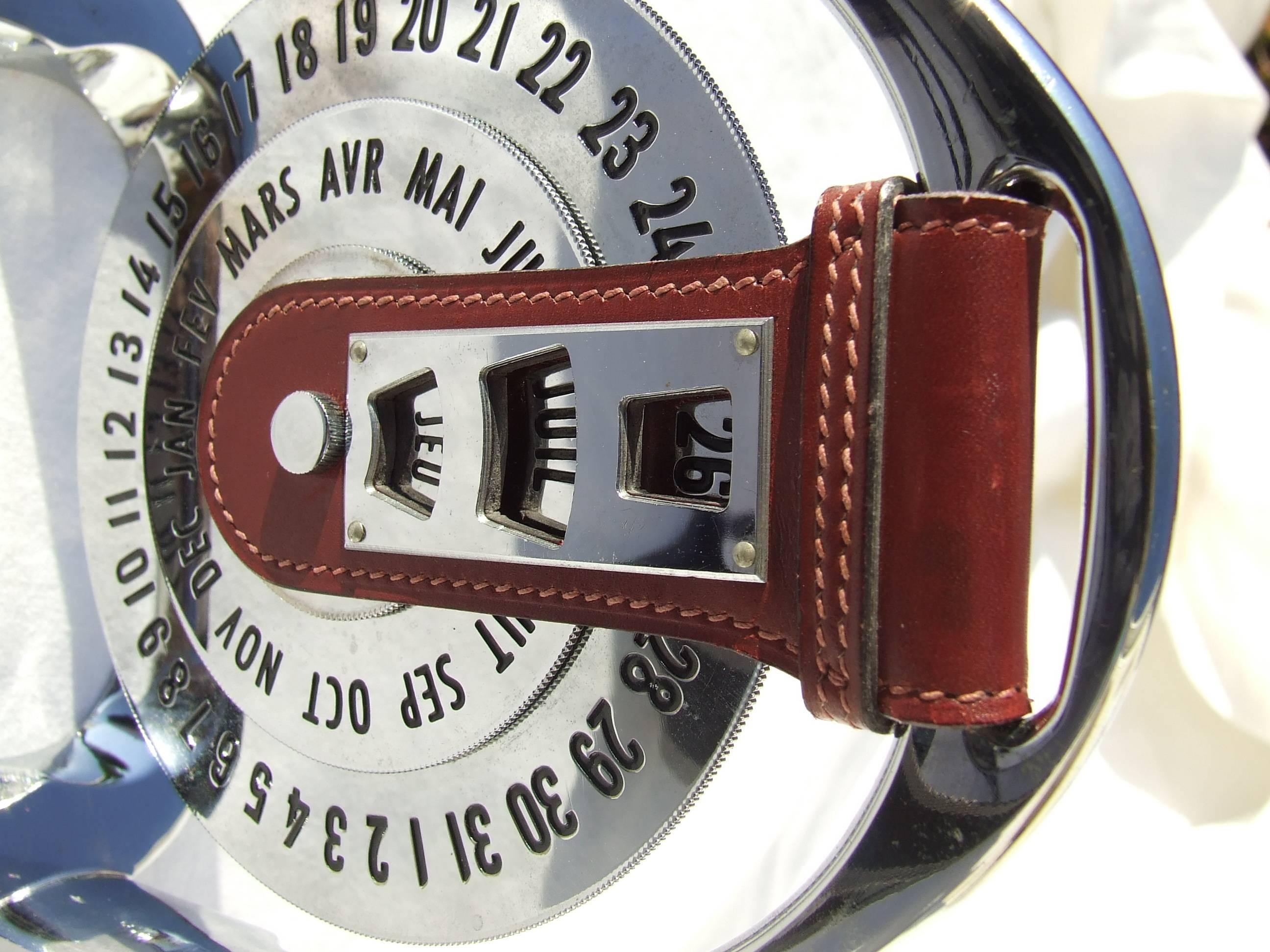 Hermès Calendar Ephemeris Stirrup-Shaped Perpetual Calendar Metal and Leather 6