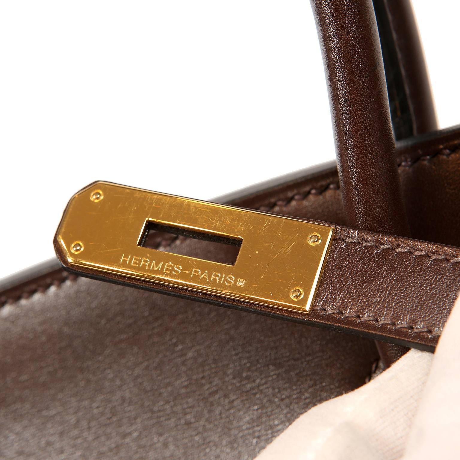 Women's Hermès Chocolate Box Calf 35 cm Birkin Bag
