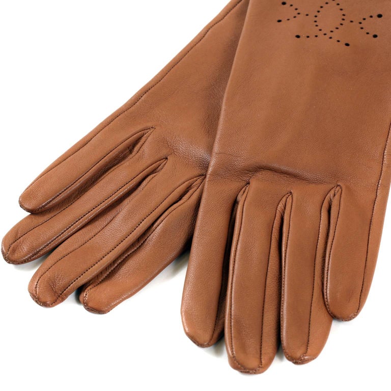 Hermès Classic Gold Leather Driving Gloves size 6.5 at 1stDibs