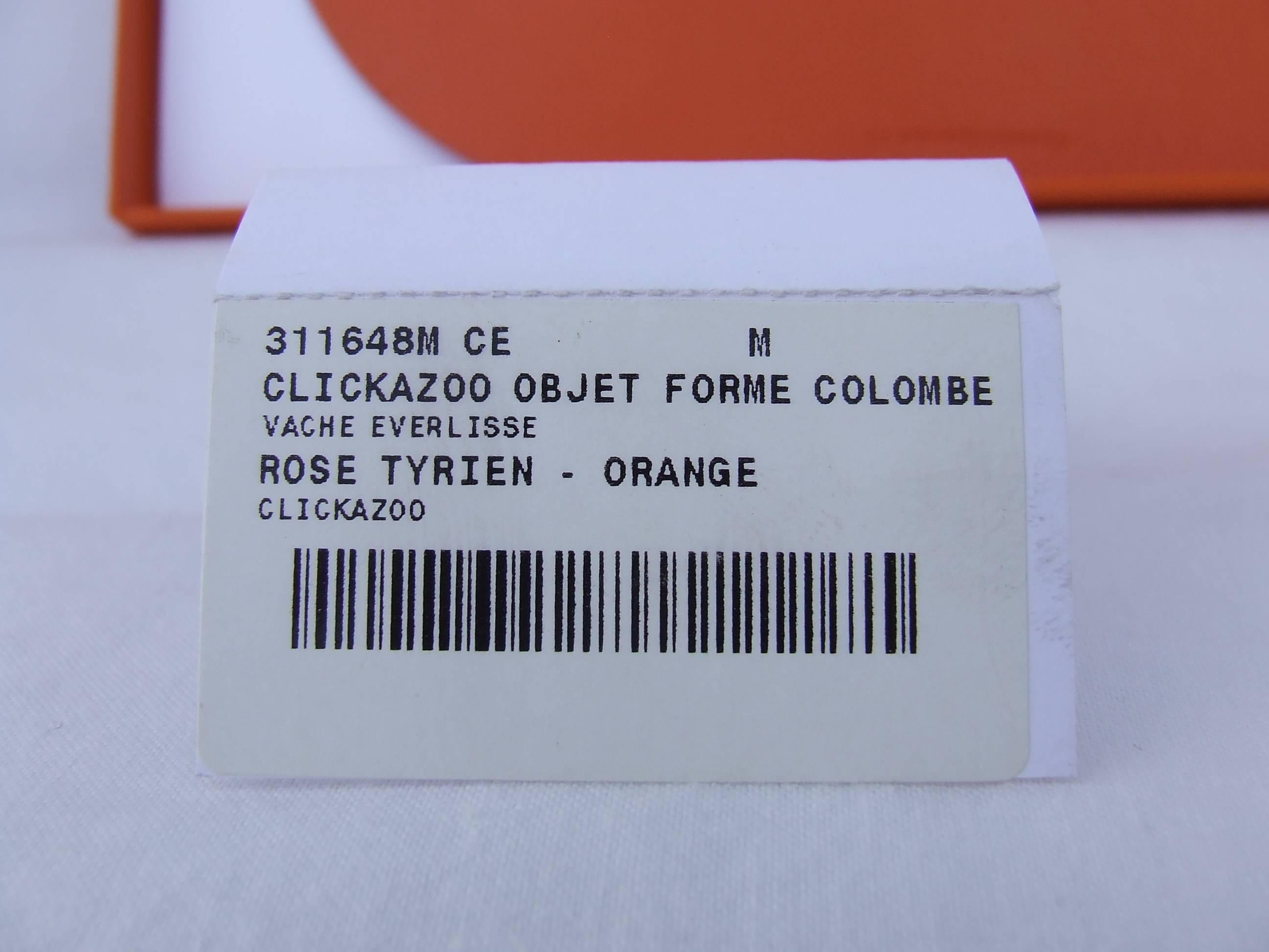 Orange Hermès Clickazoo La Colombe Dove Foldable Leather Animal  