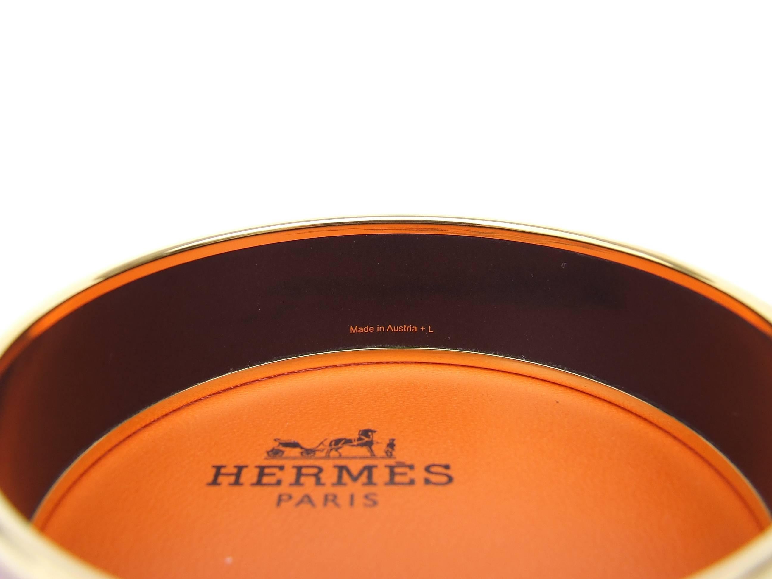 Hermès Enamel Printed Elephants Pattern Bracelet Torana White GHW GM 70 1