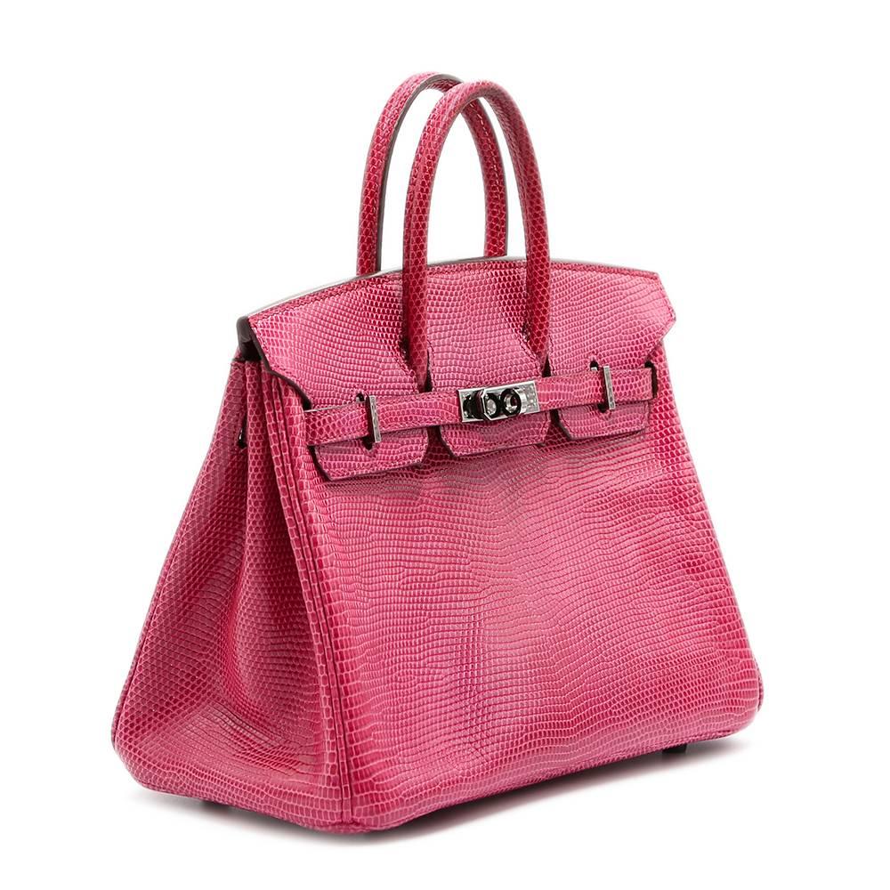 Pink Hermès Fuchsia Lizard Birkin 25 Bag