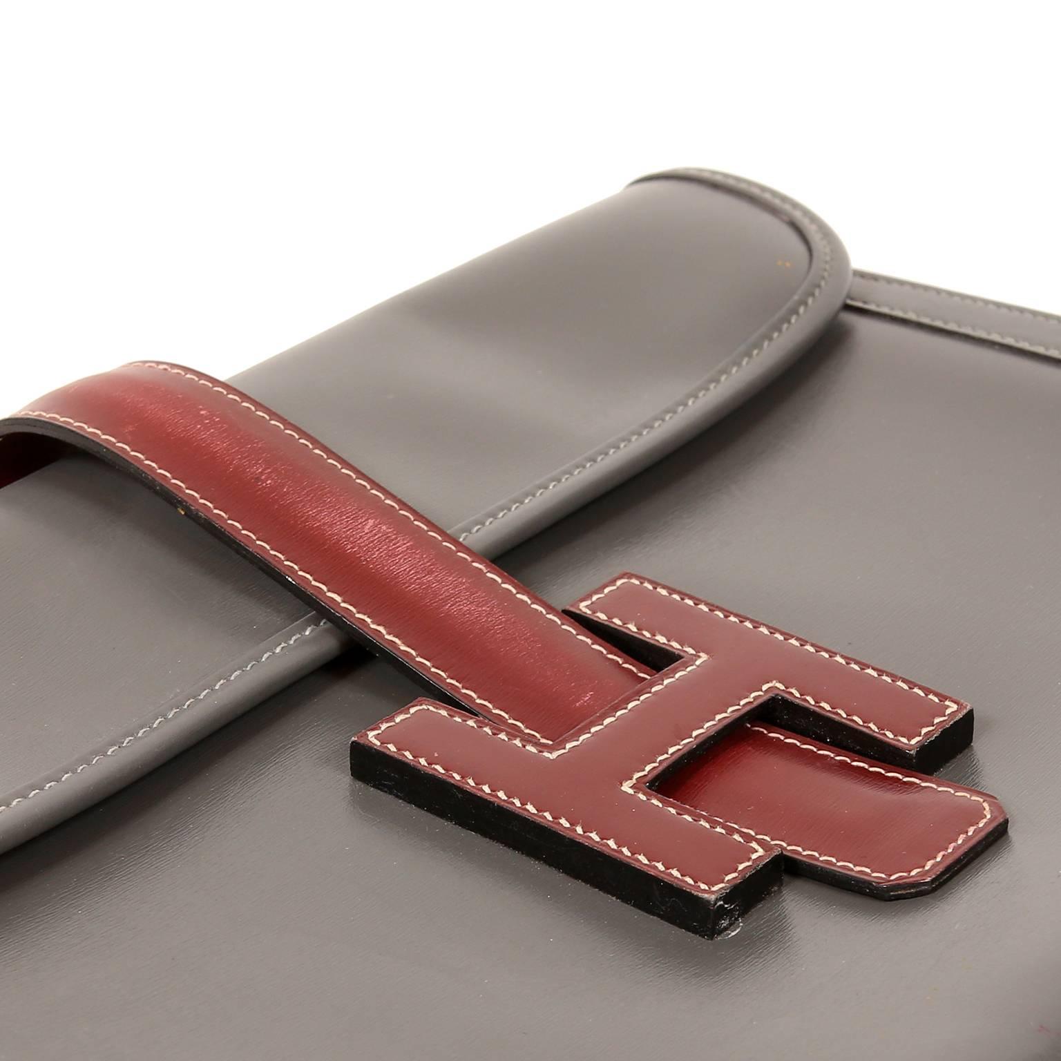  Hermès Grey and Bordeaux Leather Jige Clutch 3