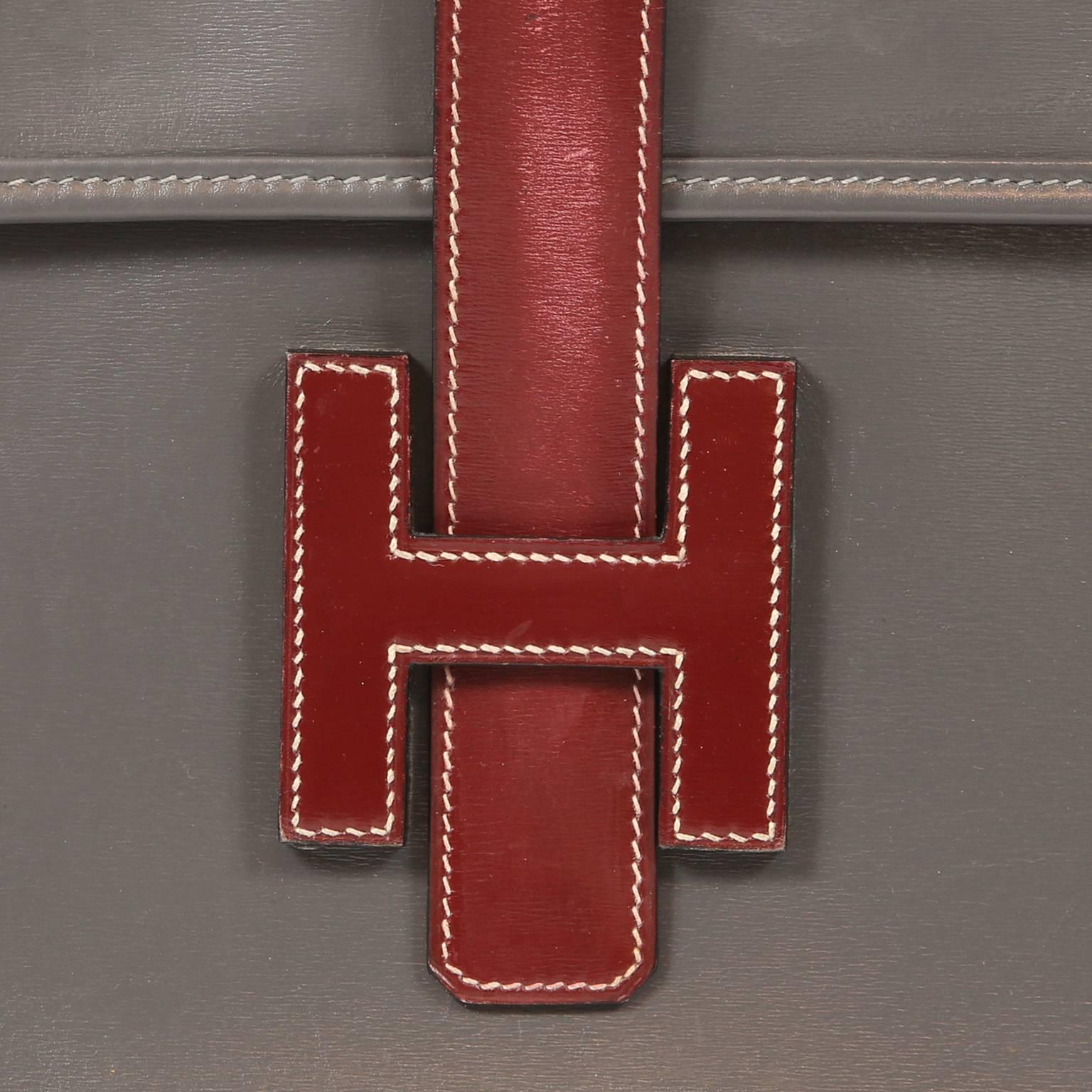  Hermès Grey and Bordeaux Leather Jige Clutch 4