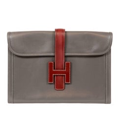  Hermès Grey and Bordeaux Leather Jige Clutch