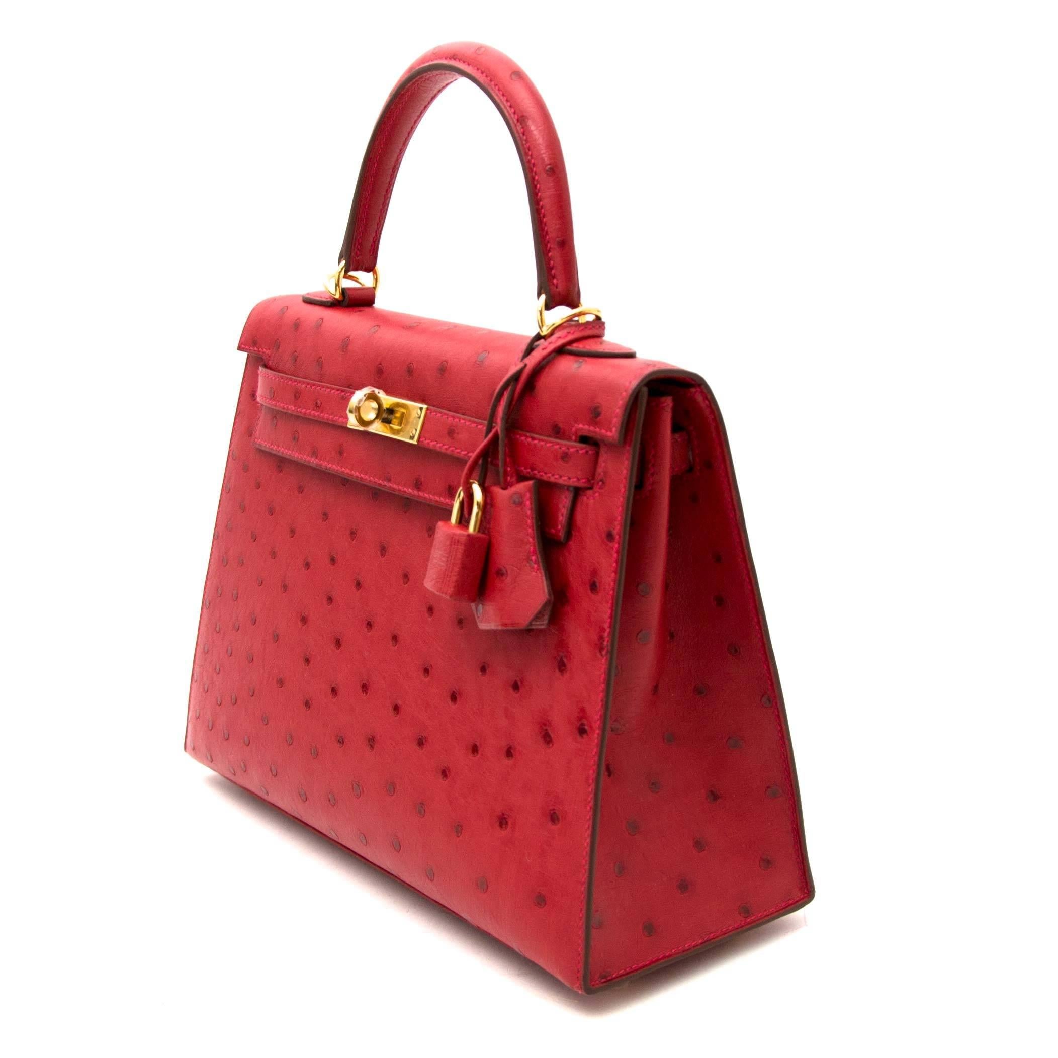 Hermès Sellier 25 Autruche Rouge Vif GHW Kelly Bag 1