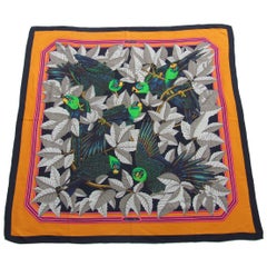 Vintage Hermès Les Perroquets Parrots Metz Cashmere Silk 90 cm  Scarf Wrap Shawl