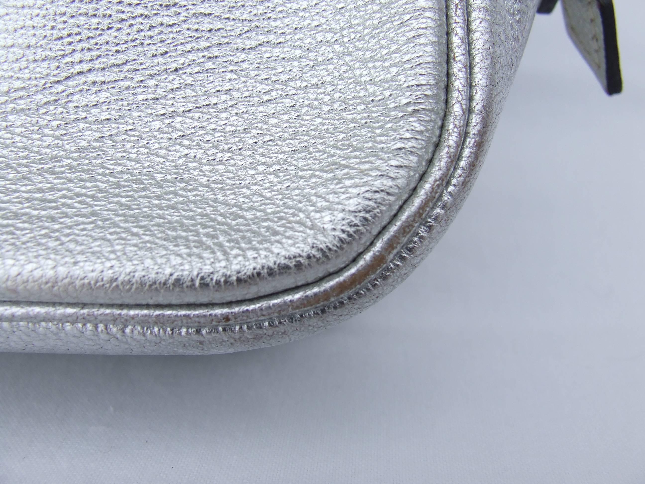 Hermès Limited Edition Metallic Silver Chevre Leather Plume Elan Bag PHW 28 cm 2