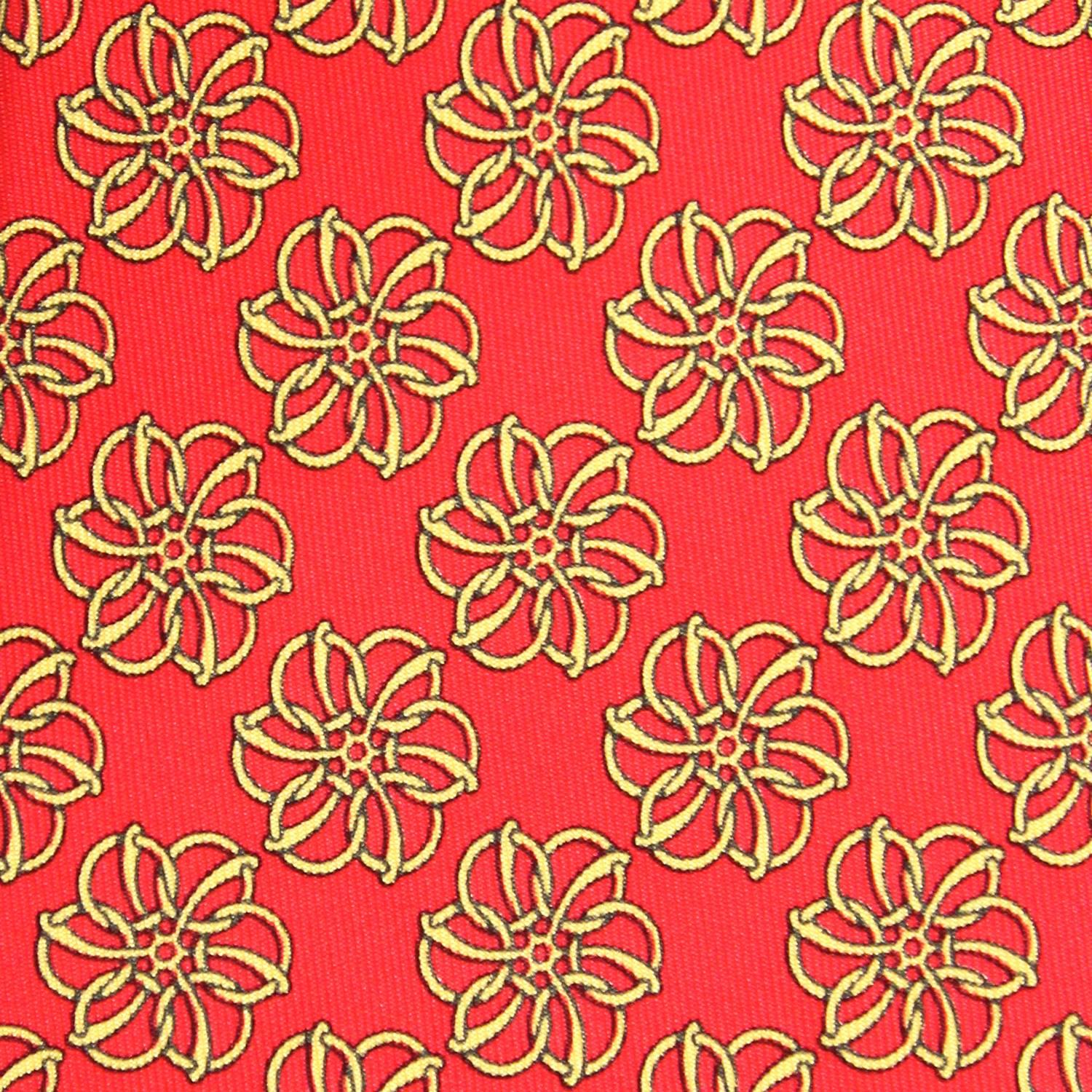 Red Hermès Multicolor Printed Silk Vintage Tie, 1990s