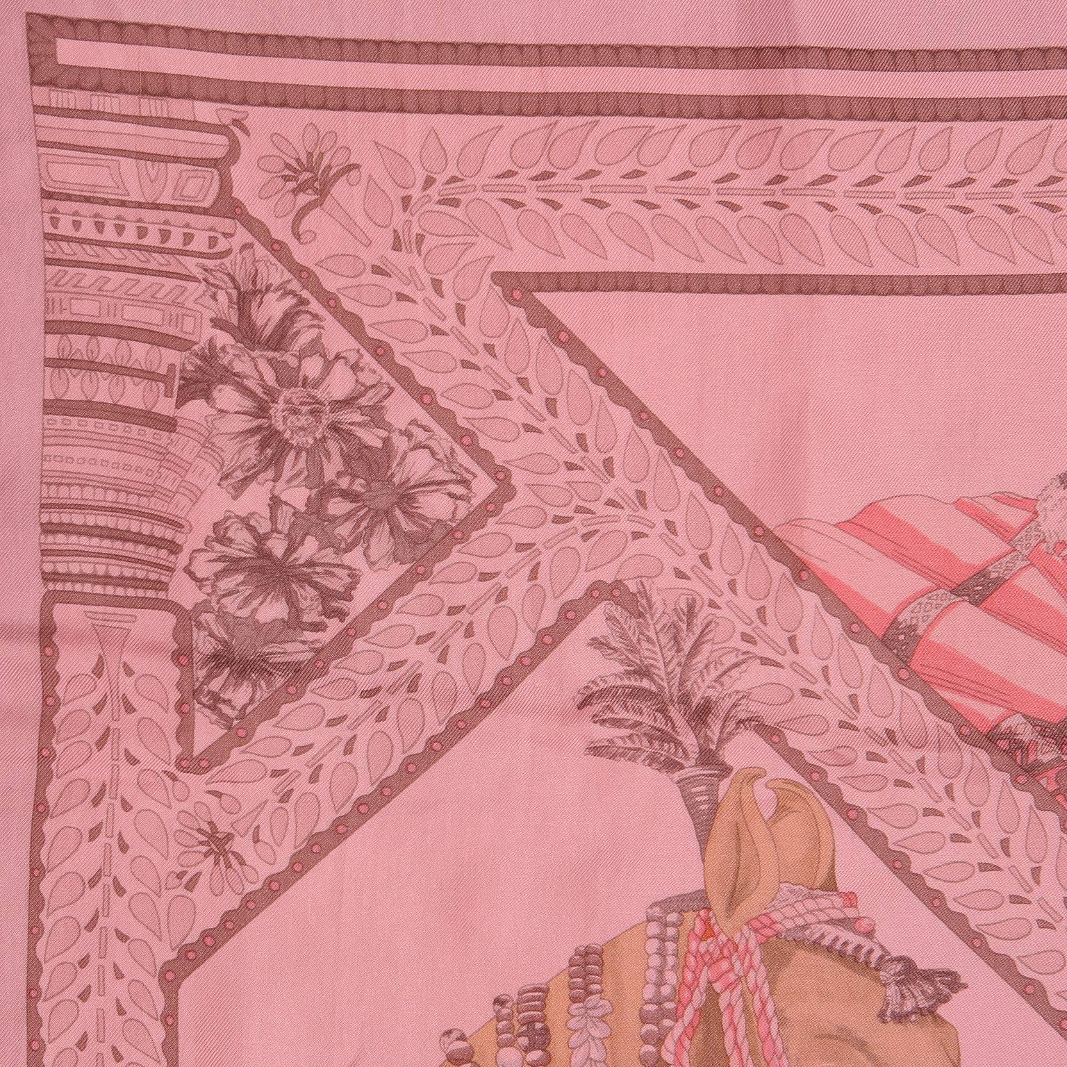 Hermès Pink La Danse du Cheval Marwari 90 cm Silk Scarf In Excellent Condition In Palm Beach, FL
