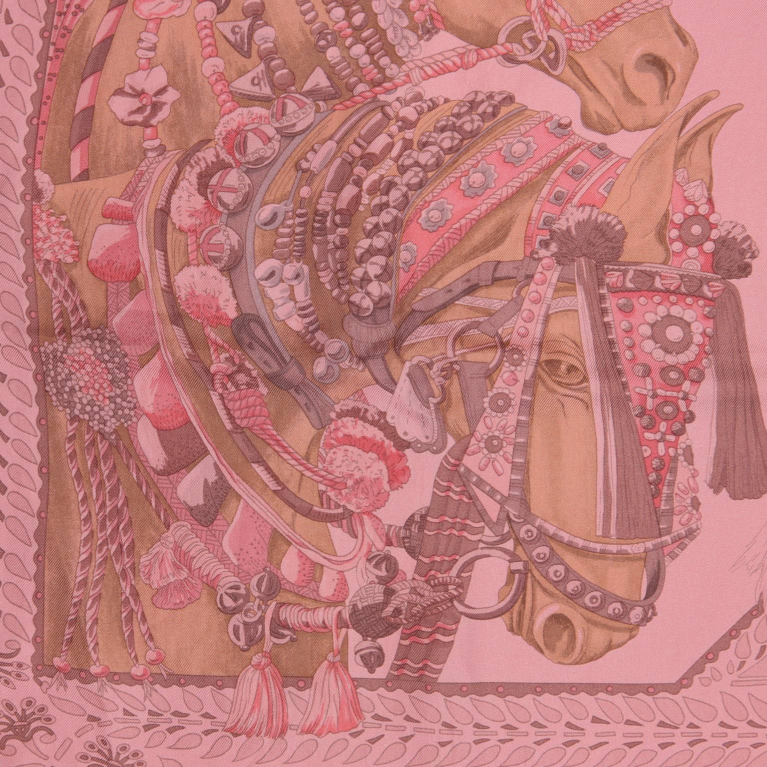 Women's or Men's Hermès Pink La Danse du Cheval Marwari 90 cm Silk Scarf
