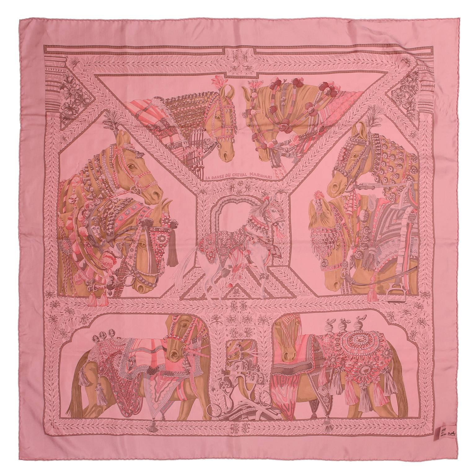 Hermès Pink La Danse du Cheval Marwari 90 cm Silk Scarf