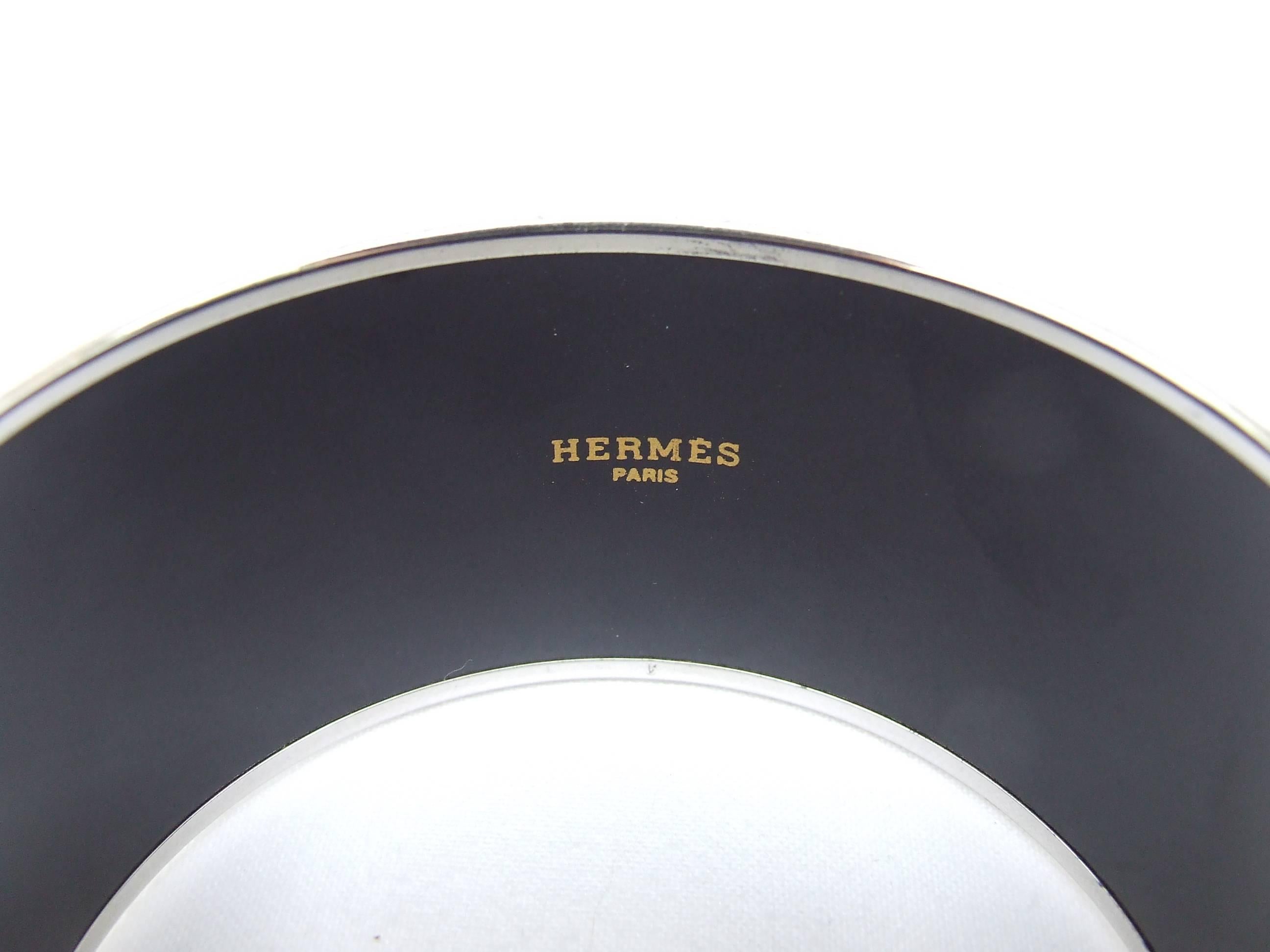 Hermès Printed Enamel Bracelet Les Folies Du Ciel Extra Wide PHW Size 70 RARE 4