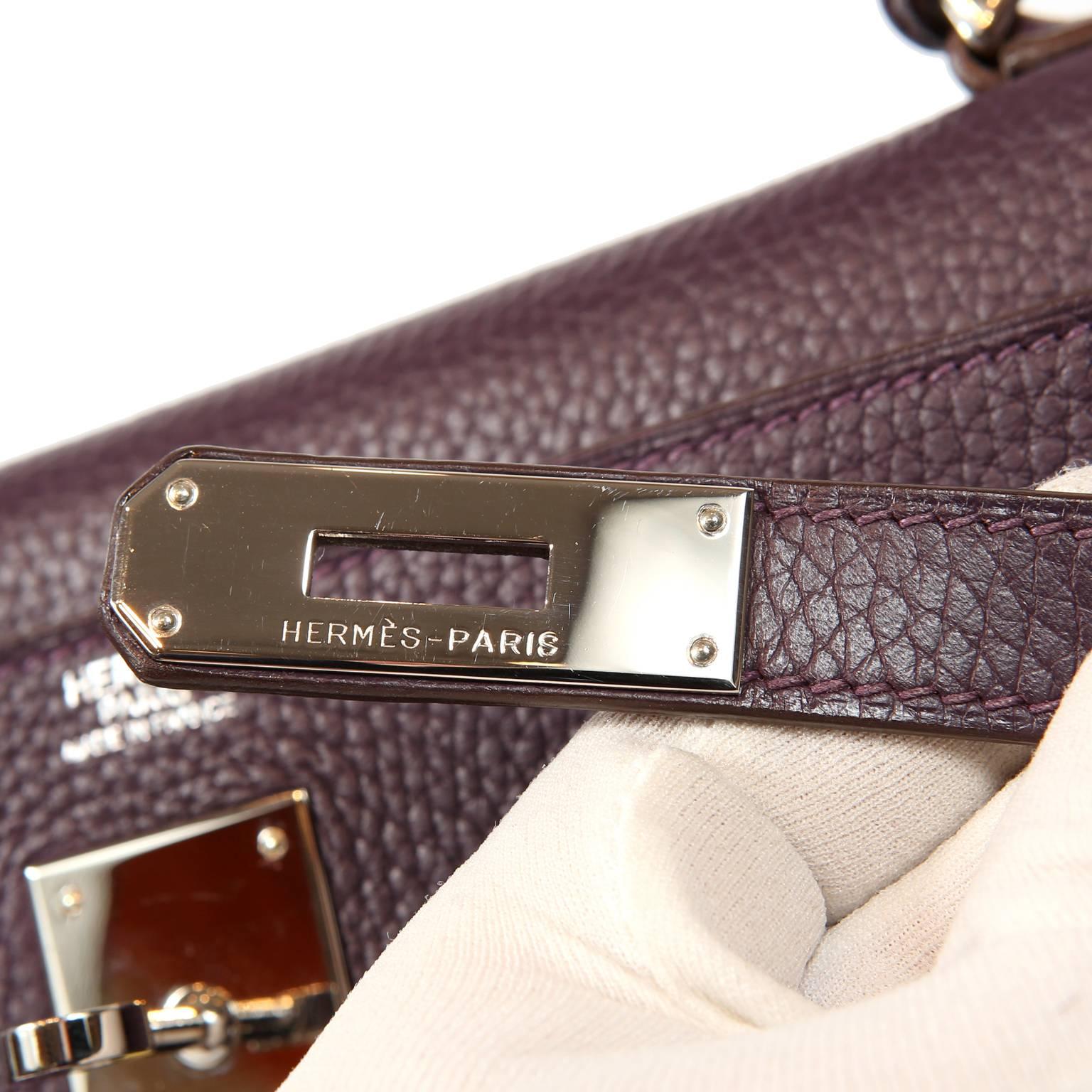 Women's Hermès Raisin Clemence 32 cm Kelly Bag with Palladium