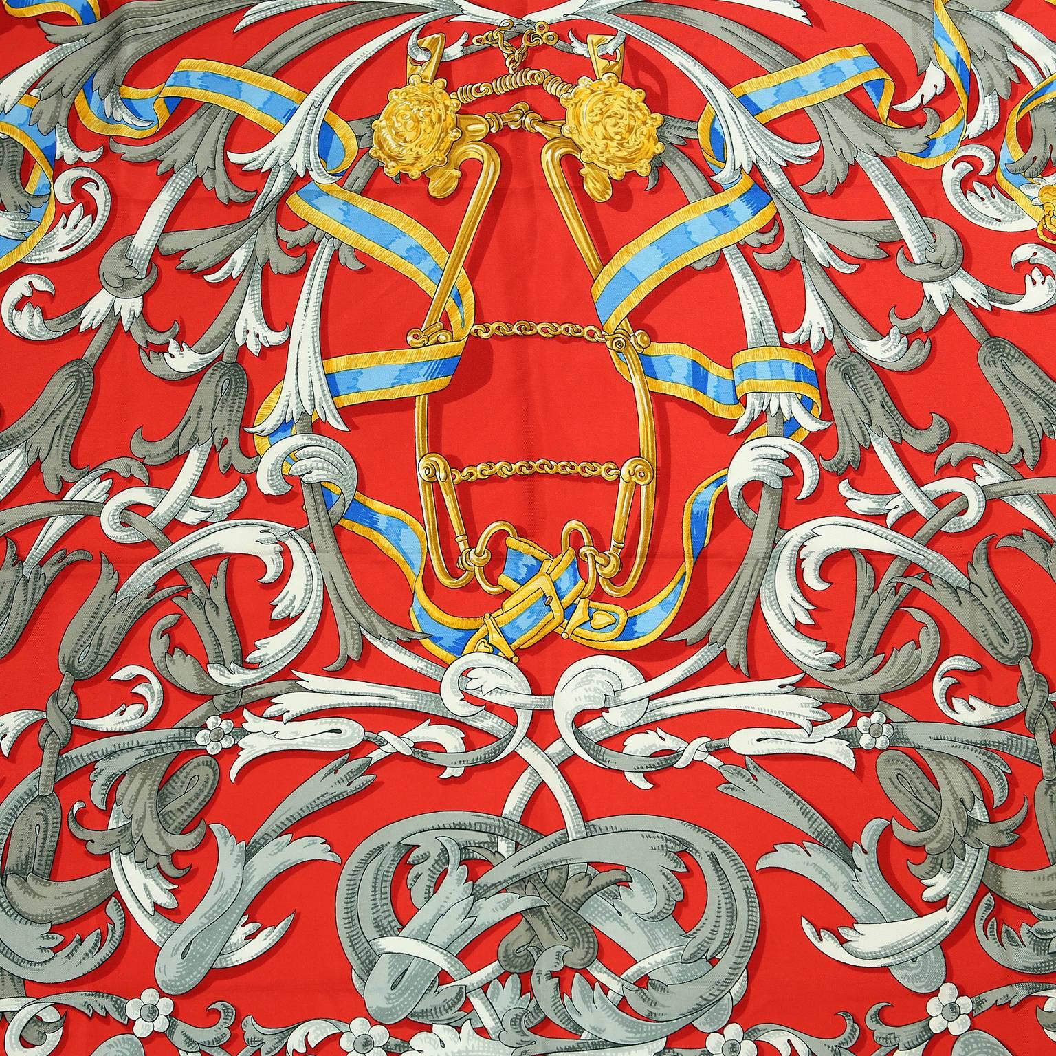 Hermès Red Le Mors a la Conetable 90 cm Silk Scarf For Sale 2