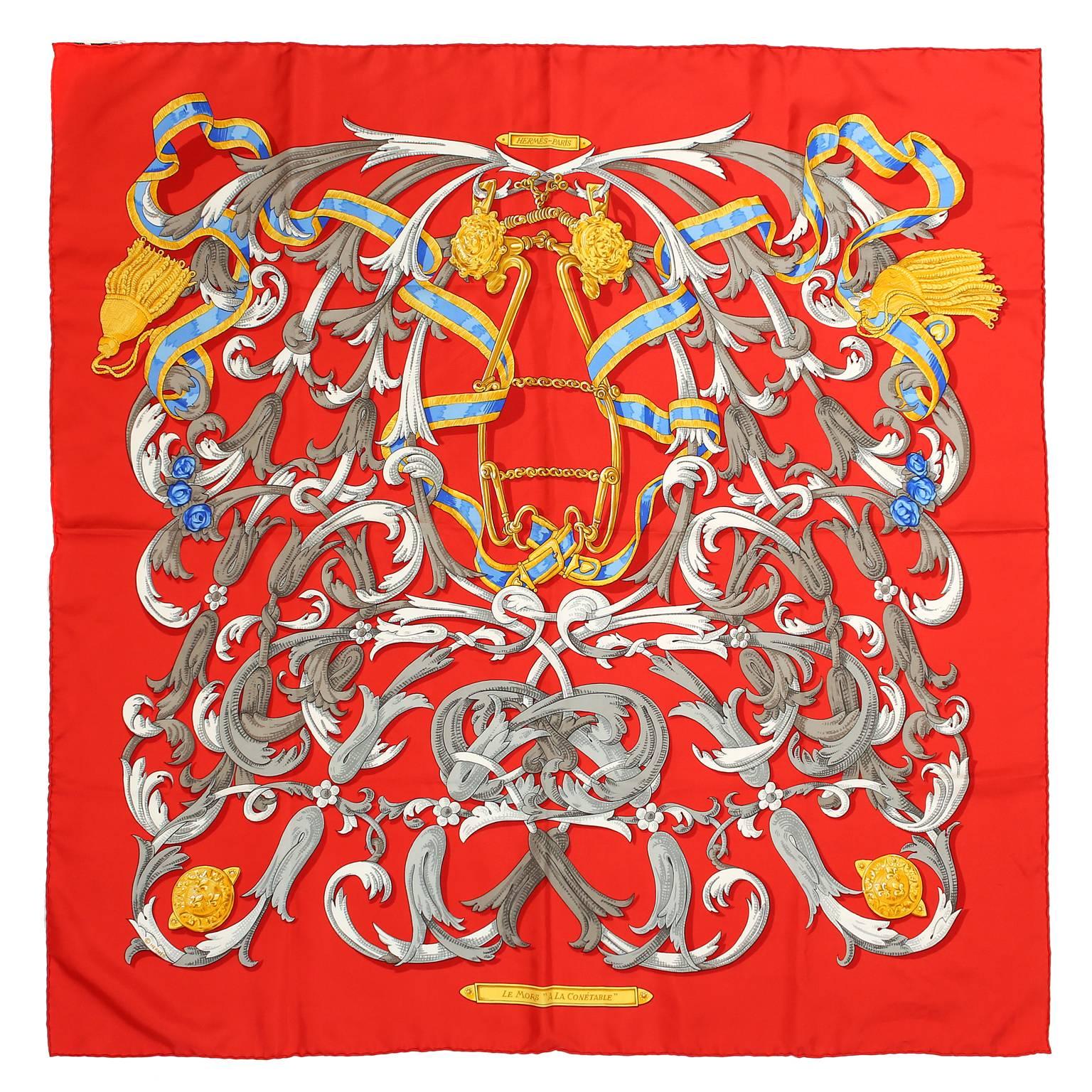 Hermès Red Le Mors a la Conetable 90 cm Silk Scarf For Sale