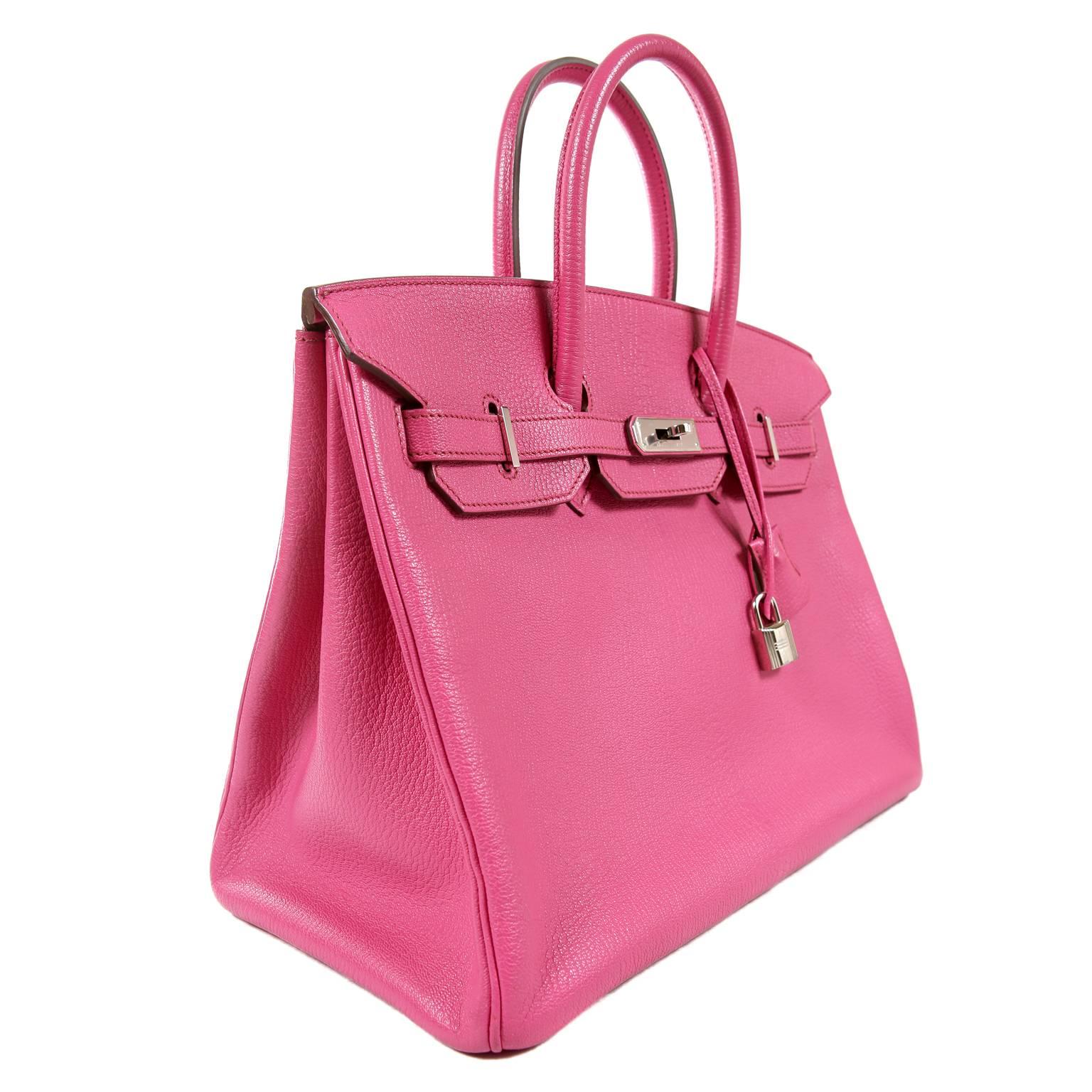 Hermès Rose Shocking Chevre 35 cm Birkin Bag- Palladium HW In New Condition In Palm Beach, FL
