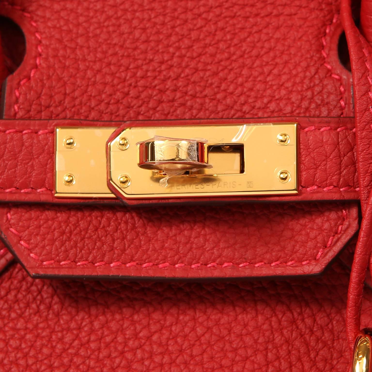 Red Hermès Rouge Garance Togo 25 cm Birkin Bag- Gold Hardware