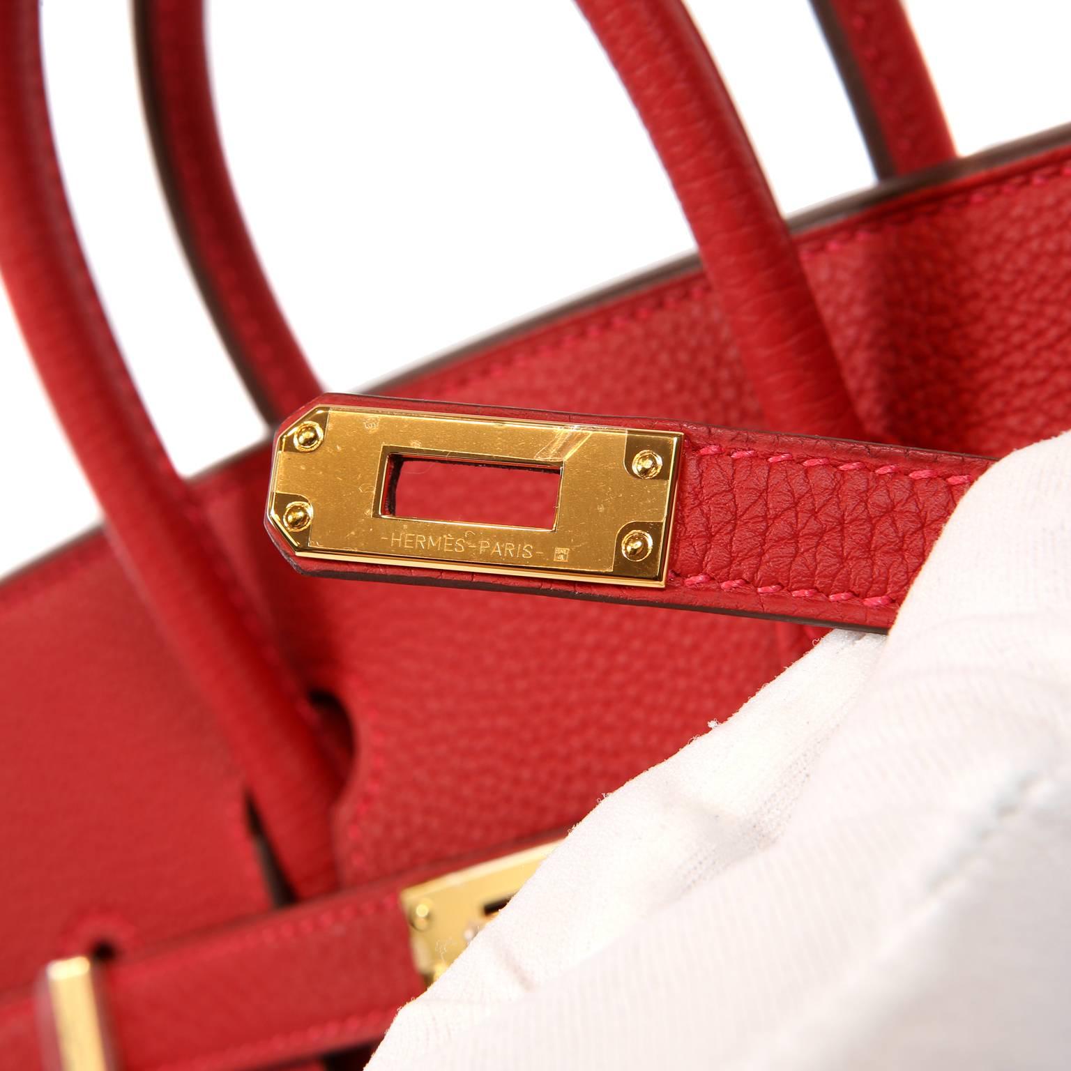 Hermès Rouge Garance Togo 25 cm Birkin Bag- Gold Hardware In New Condition In Palm Beach, FL
