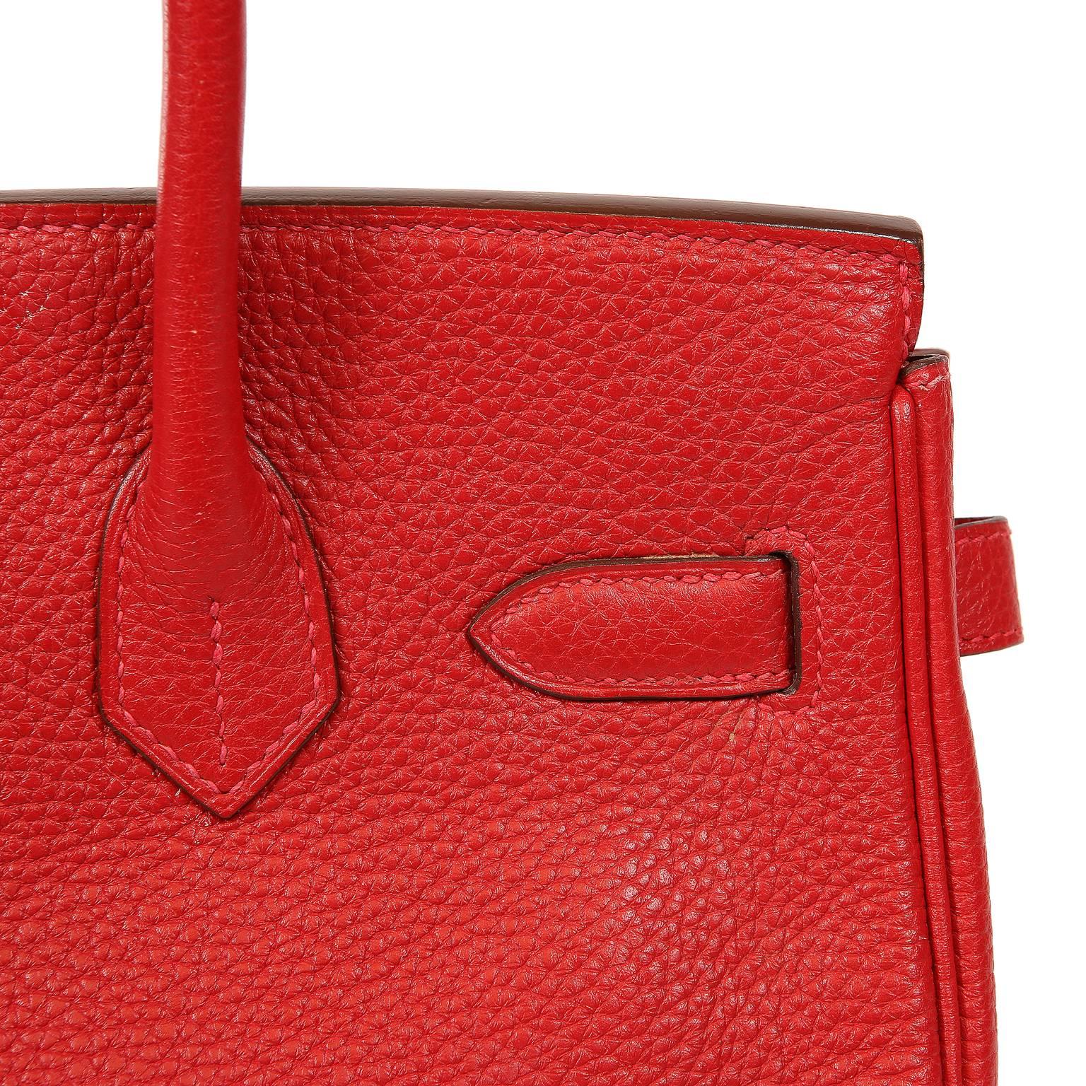 Hermès Rouge H Togo 30 cm Birkin Bag- Palladium Hardware 6