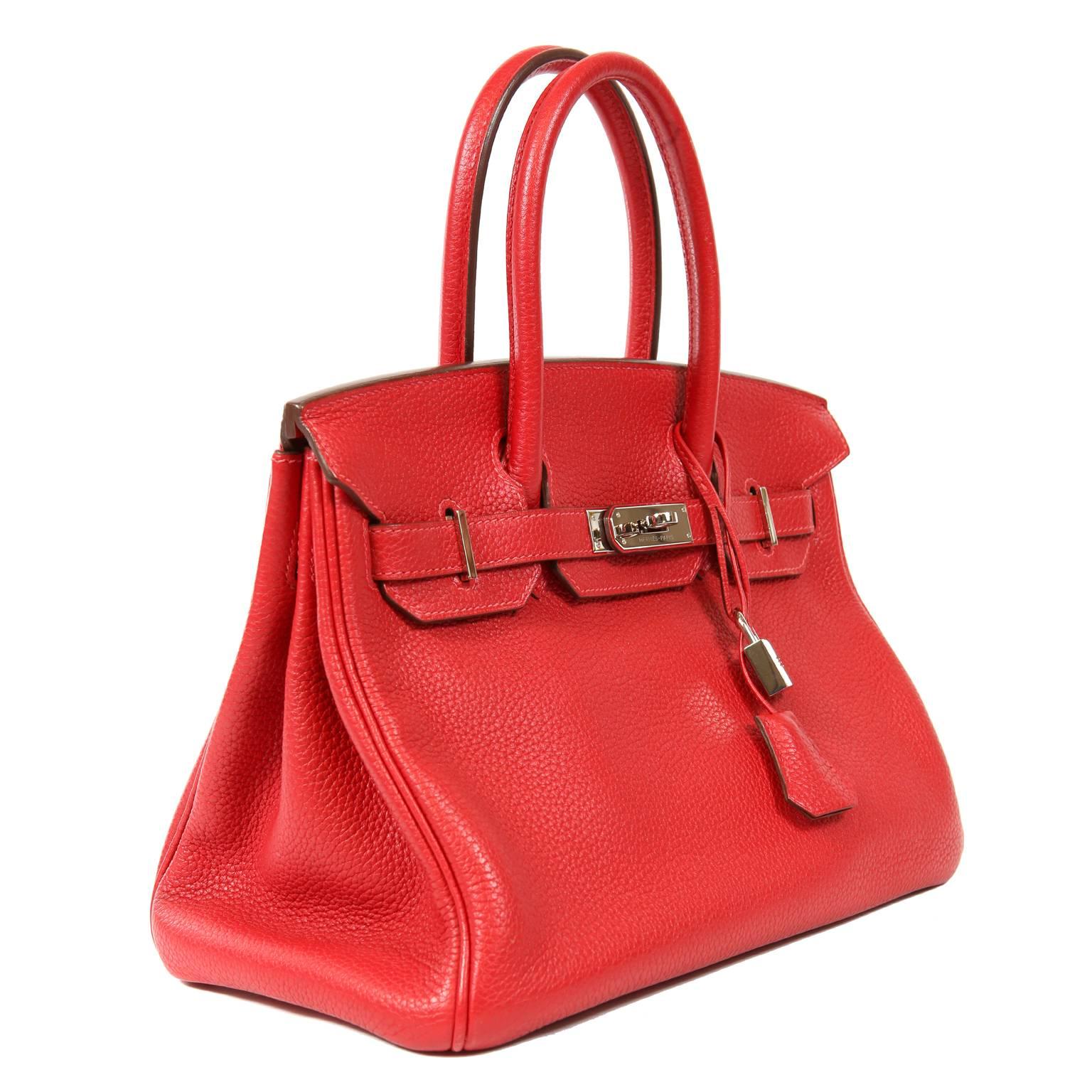 Hermès Rouge H Togo 30 cm Birkin Bag- Palladium Hardware For Sale at ...