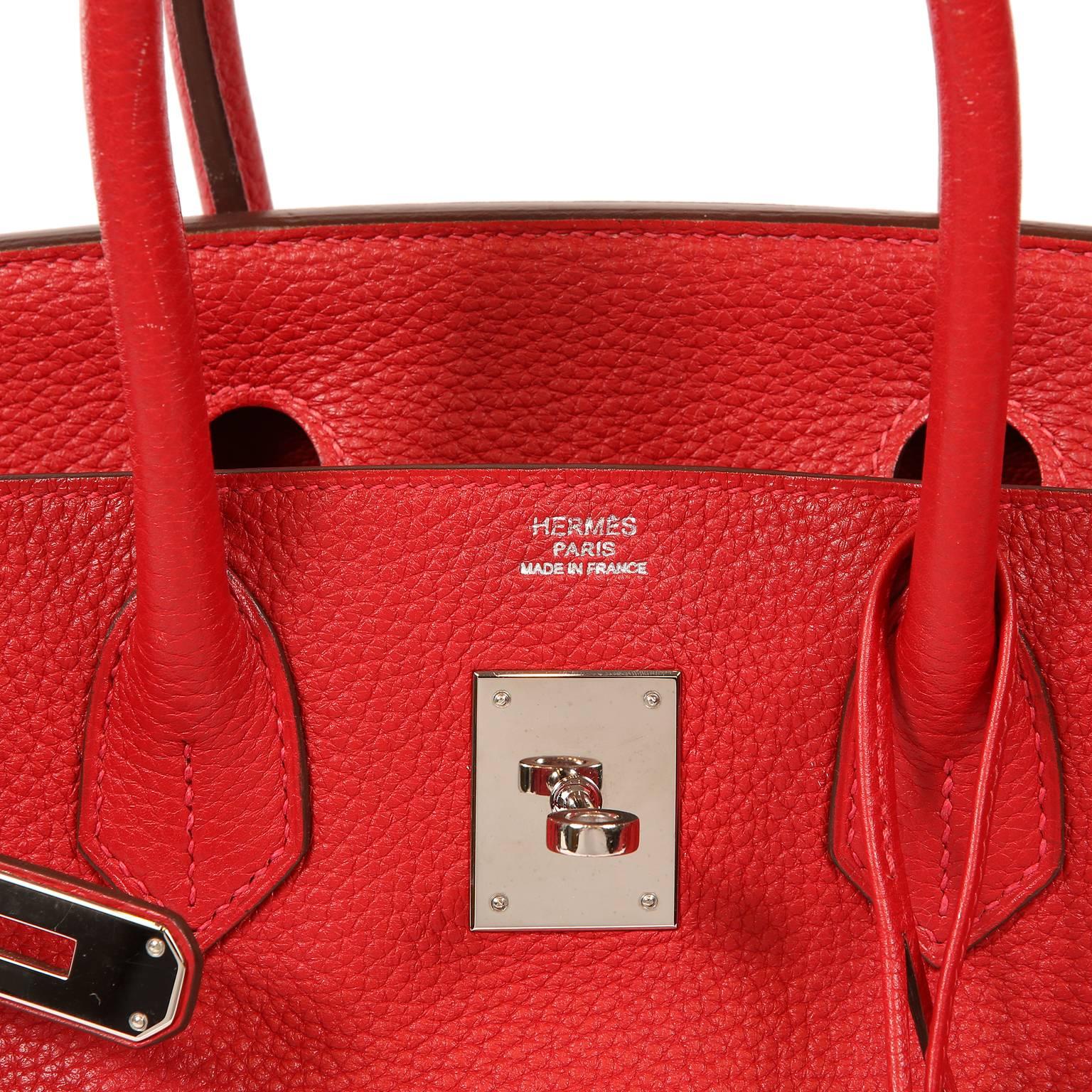 Hermès Rouge H Togo 30 cm Birkin Bag- Palladium Hardware In Excellent Condition In Palm Beach, FL
