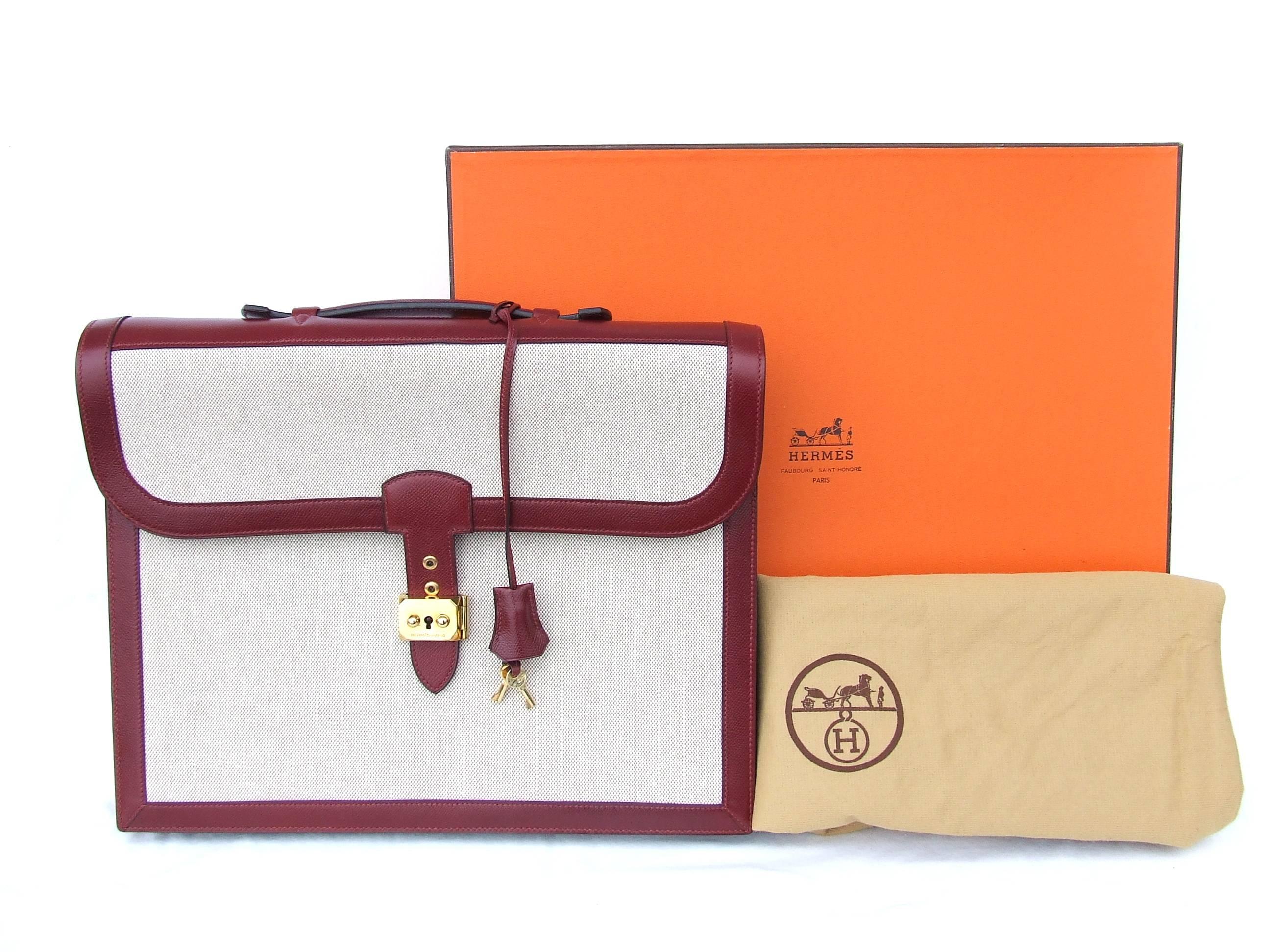 Hermès Sac a Depeche Briefcase Handbag Rouge H Leather and Toile 39 cm 4