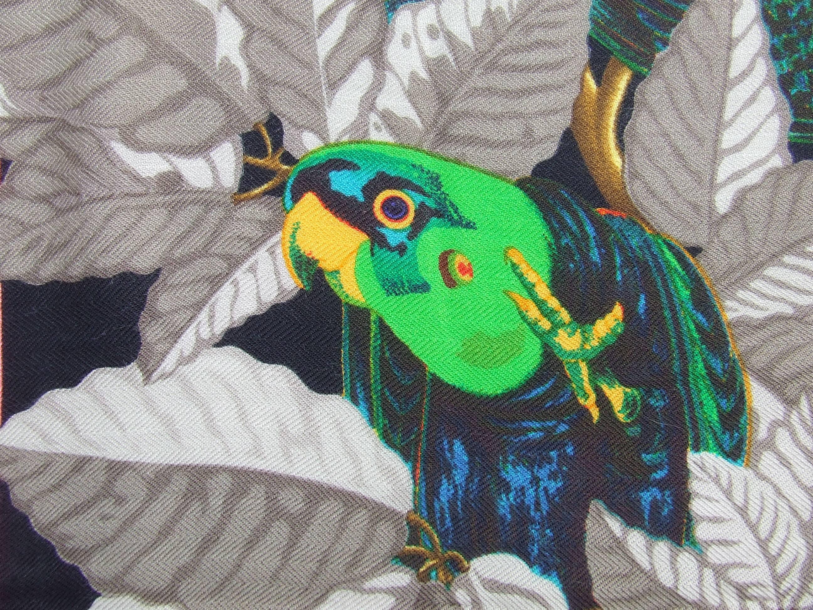 Hermès Les Perroquets Papageien Metz Kaschmir Seide 90 cm  Schal Wrap Shawl Damen im Angebot