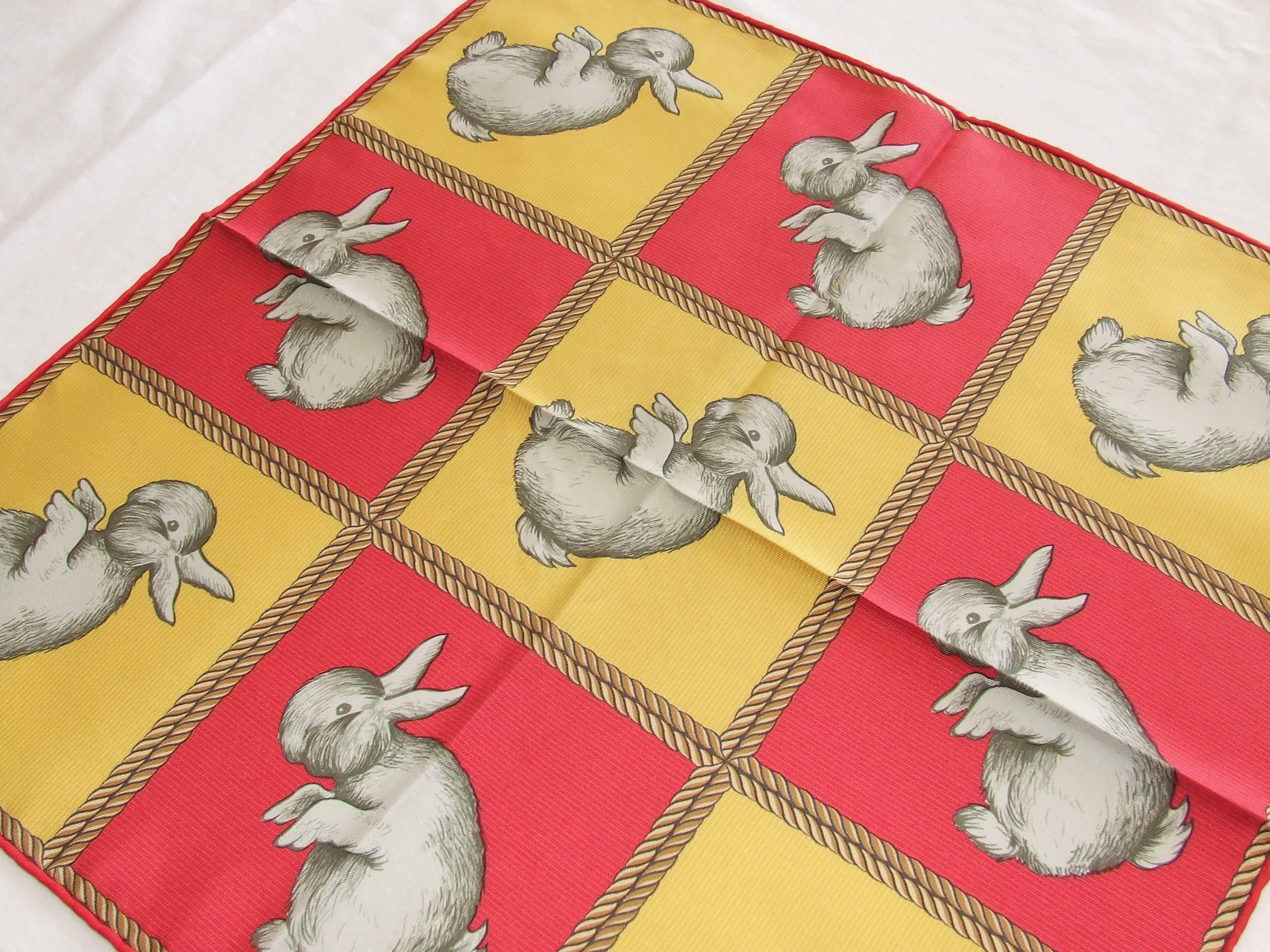 Hermès Small Carré Gavroche Rabbit Duck Illusion Silk Scarf  4
