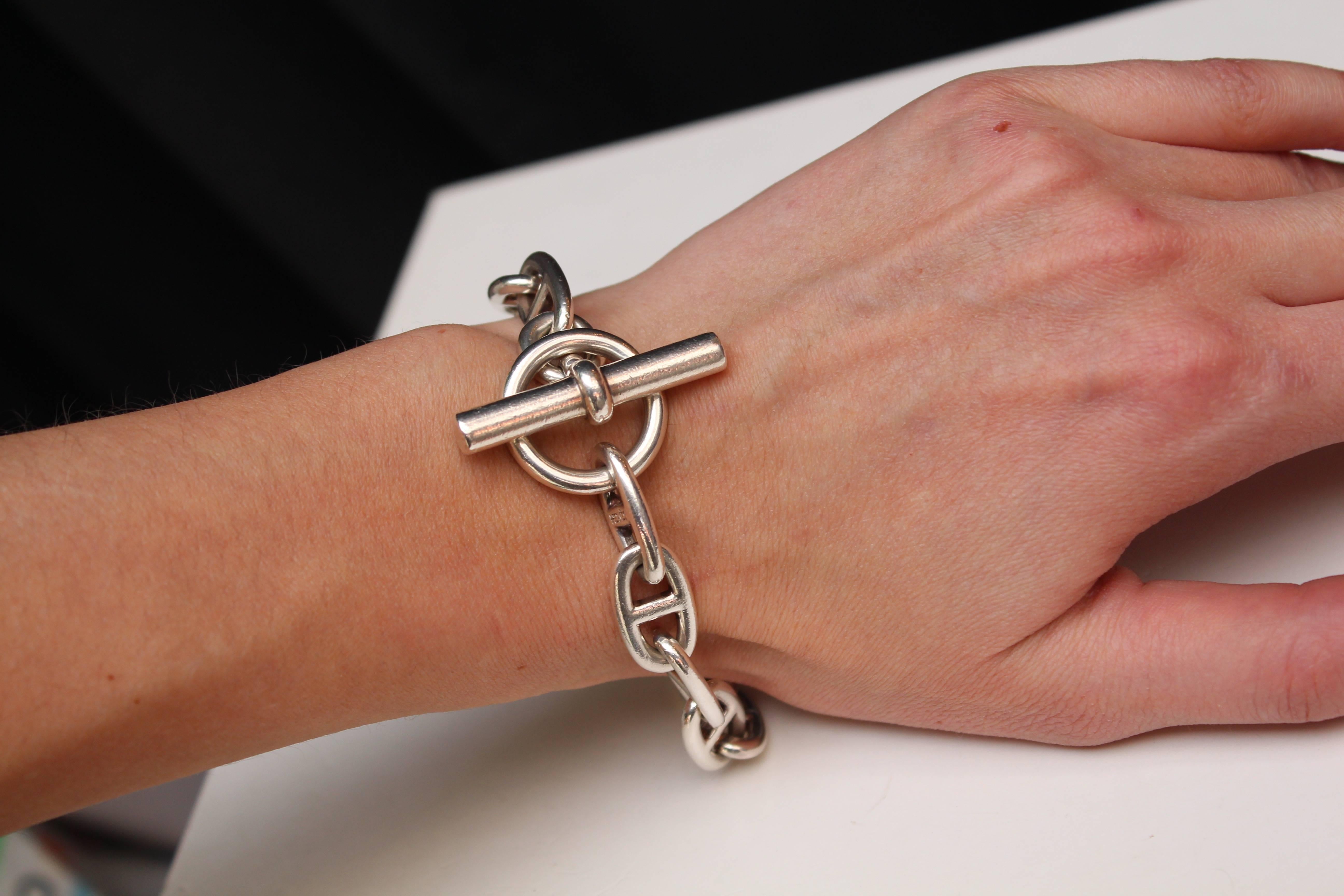 Hermès silver anchor chain bracelet In Excellent Condition In Paris, FR