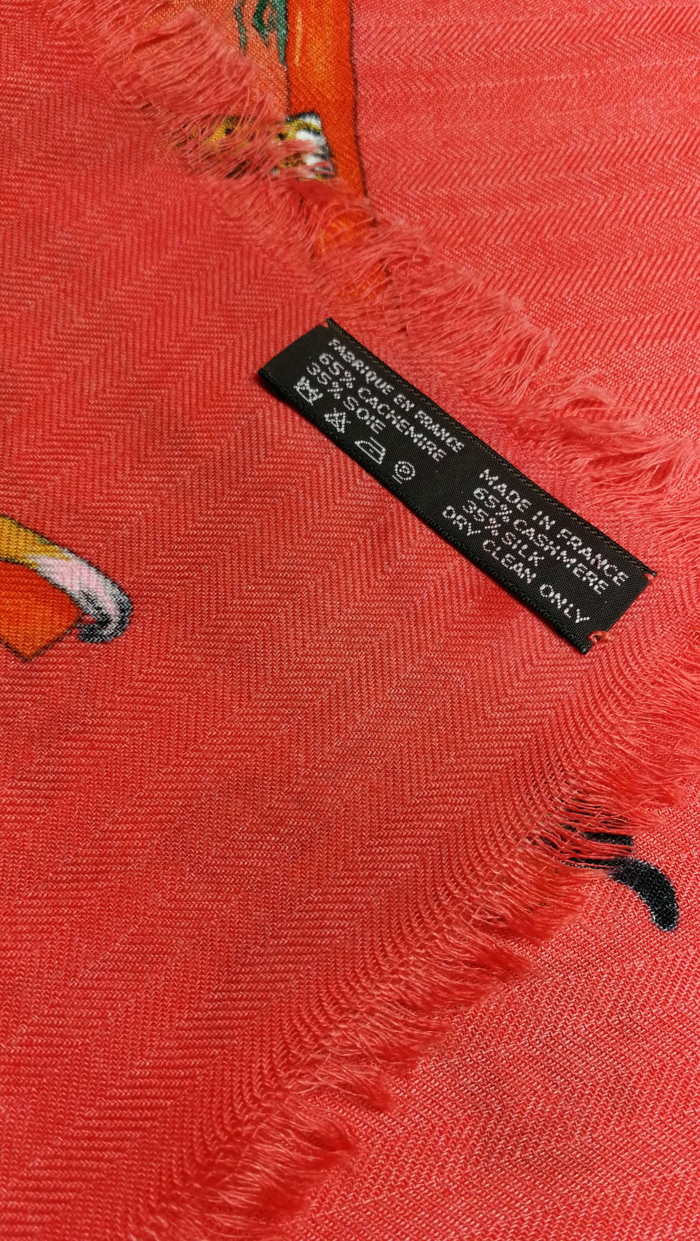 Hermès Tendresse Féline cashmere silk 90 cm fringes edges / Defect  4