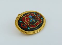 Hermès Vintage Orient Equestrian Enamel Brooch with Buckle Design