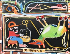Peinture à l'huile « Hills of Gold » (Les poupées d'or) - (Basquiat, art populaire, Americana, Appalachia, audacieux)