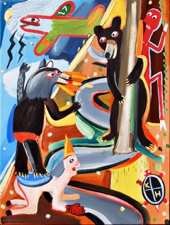 „Just Another Walk in The Woods“, Ölgemälde – (Basquiat, Volkskunst, Americana)