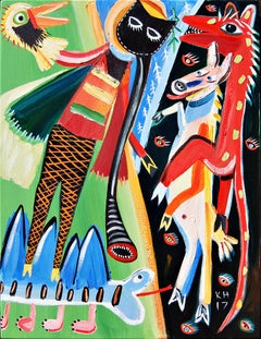 Peinture à l'huile « Talk to the Duck » (Parler au canard) - (Basquiat, art populaire, Americana, Appalachia)