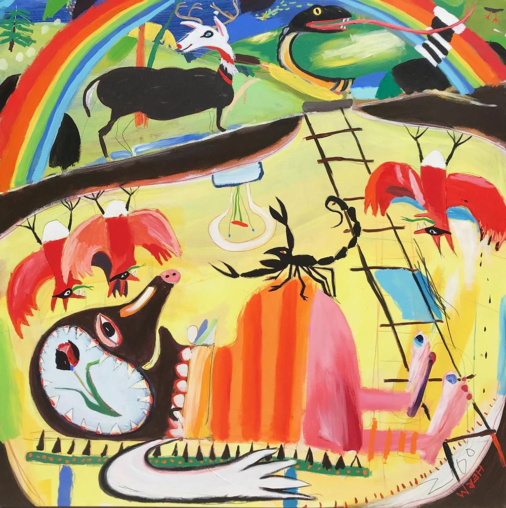 Peinture "Tulip Teeth" (Basquiat, art populaire, Amérique, Appalachie, audacieuse)