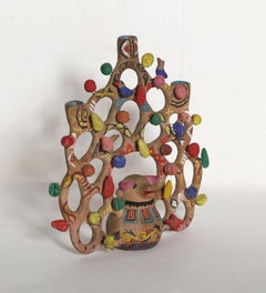 Tree of Life Candelabra, Folk Art Ceramic attributed to Heron Martinez