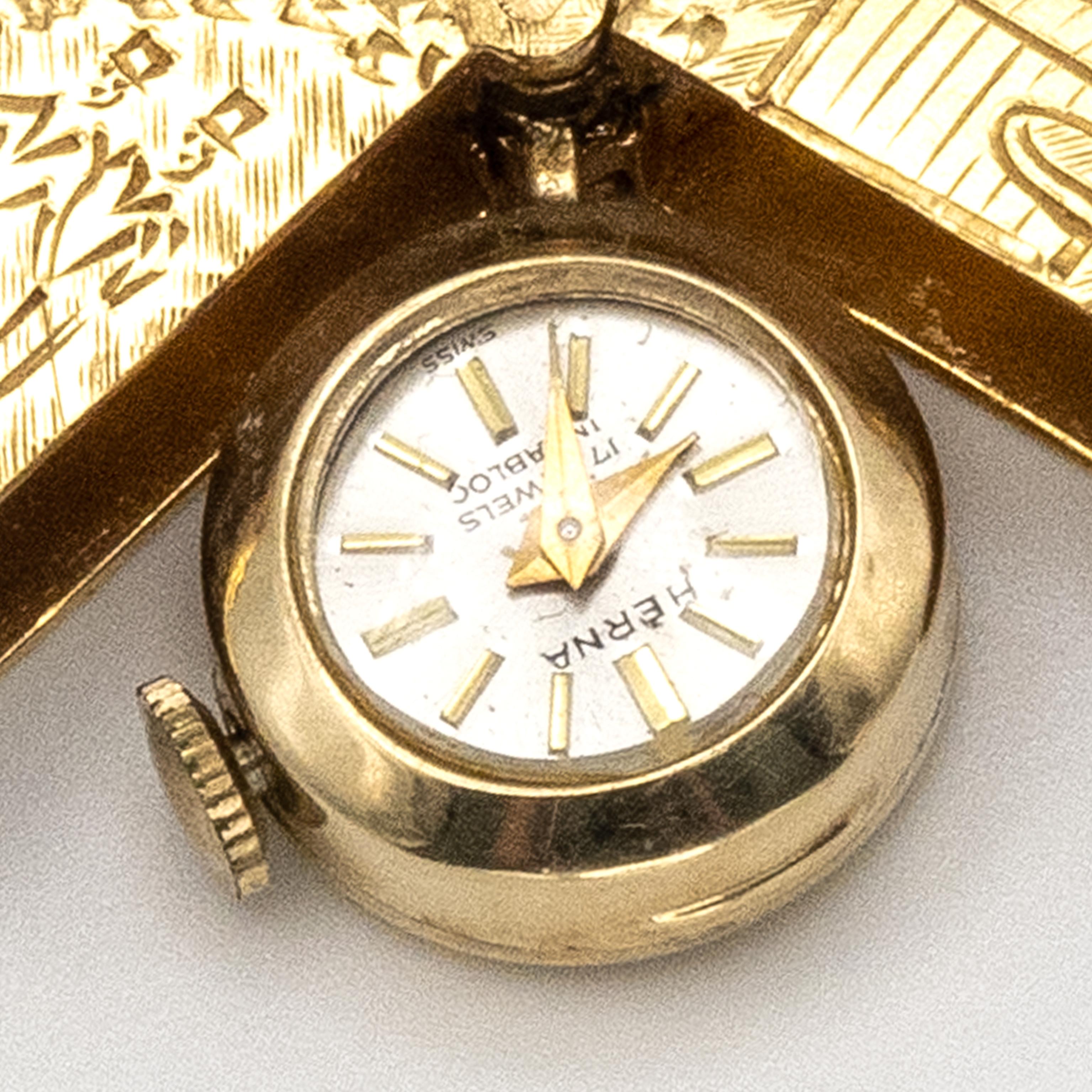 Herna 14K YG  Pocket Watch with 18K Gold Engraving Hinged Cover en venta 6