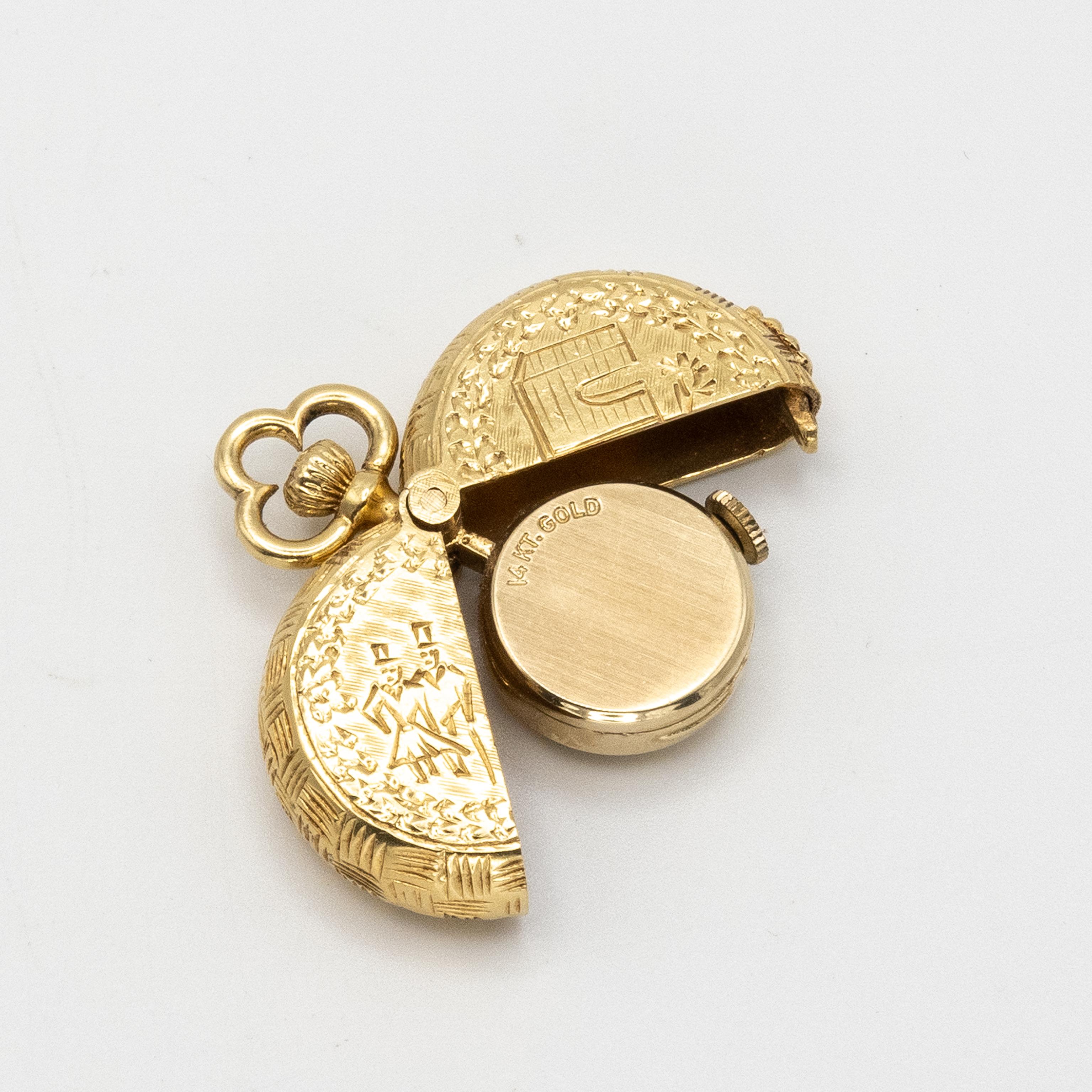 Herna 14K YG  Pocket Watch with 18K Gold Engraving Hinged Cover en venta 7