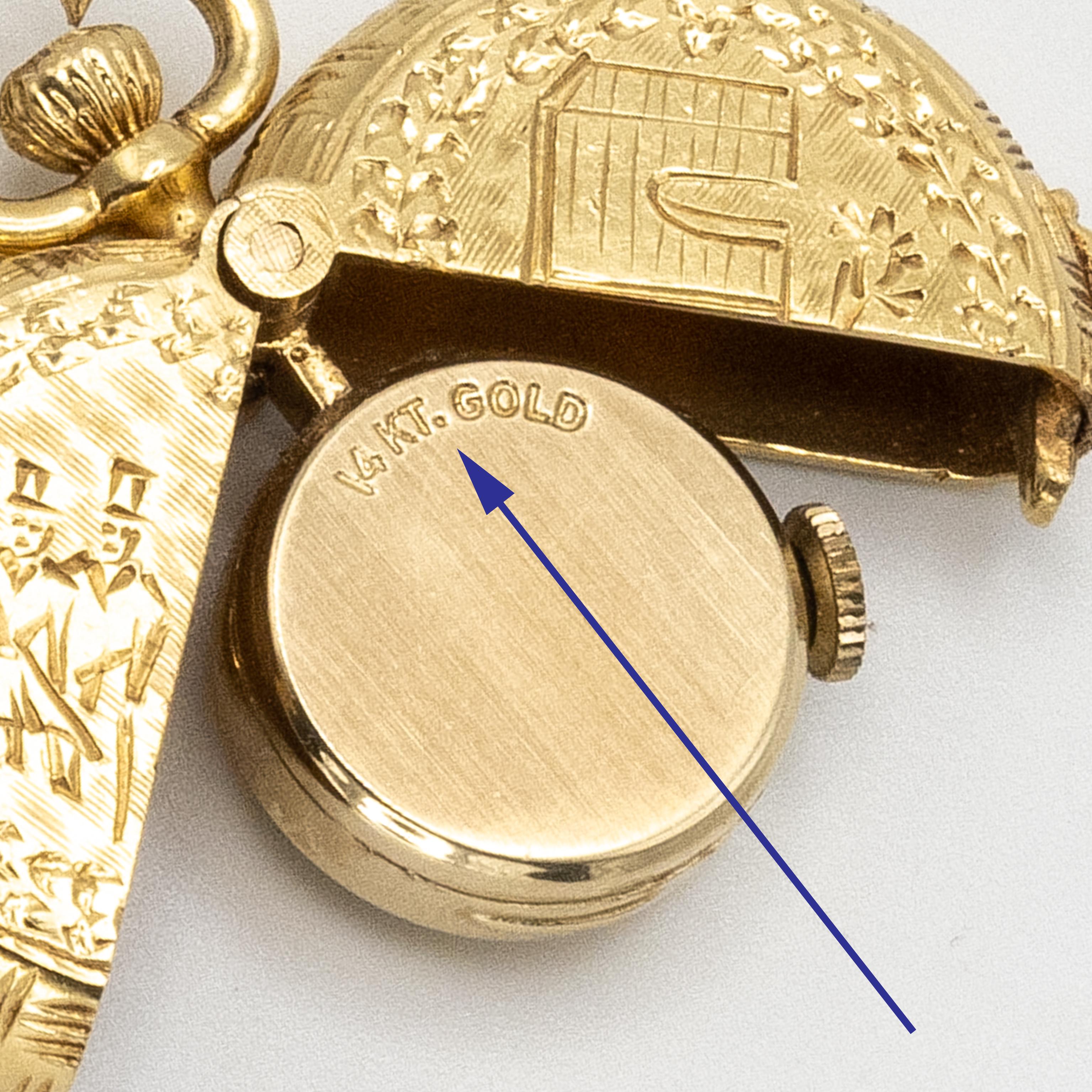 Herna 14K YG  Pocket Watch with 18K Gold Engraving Hinged Cover en venta 8