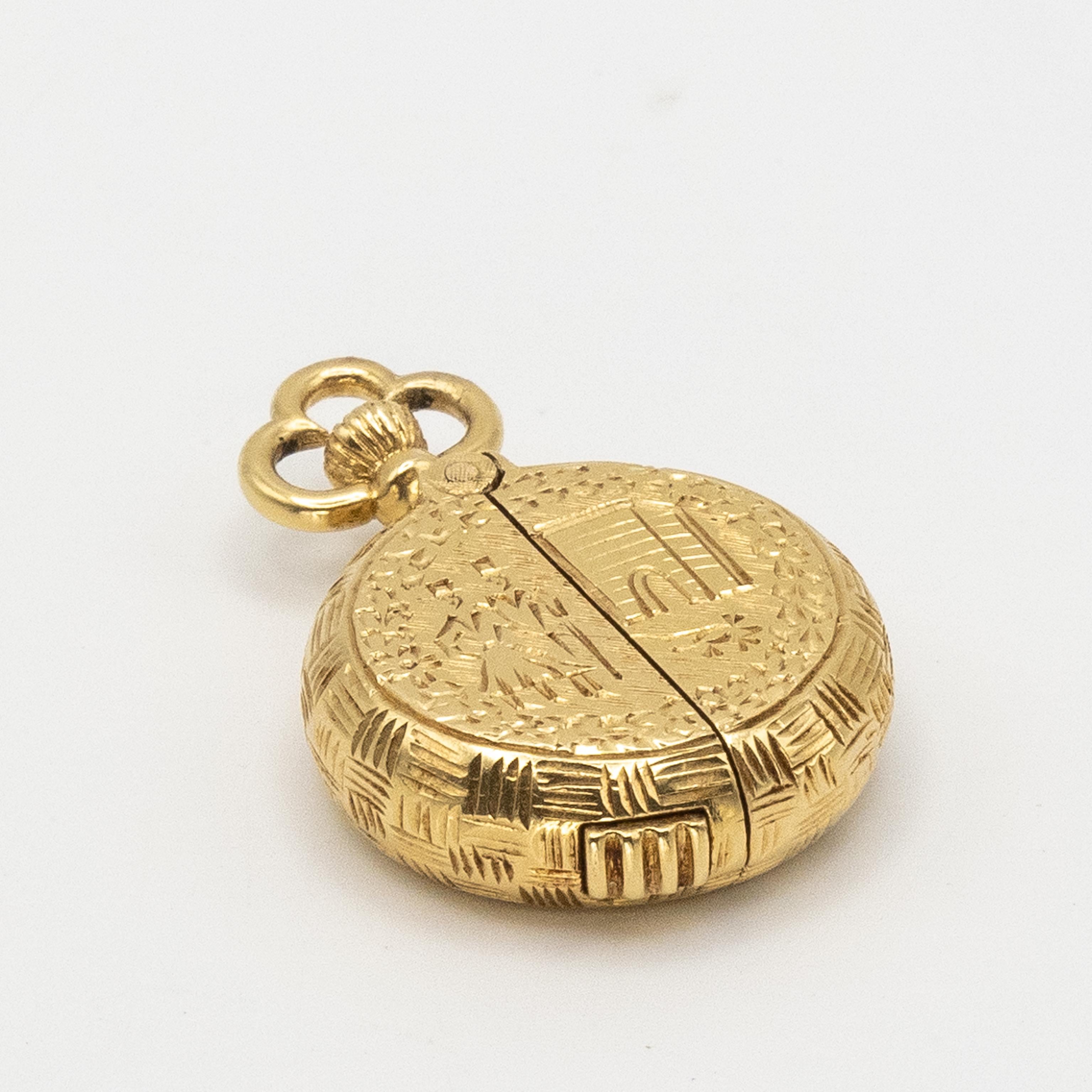 Herna 14K YG  Pocket Watch with 18K Gold Engraving Hinged Cover en venta 10
